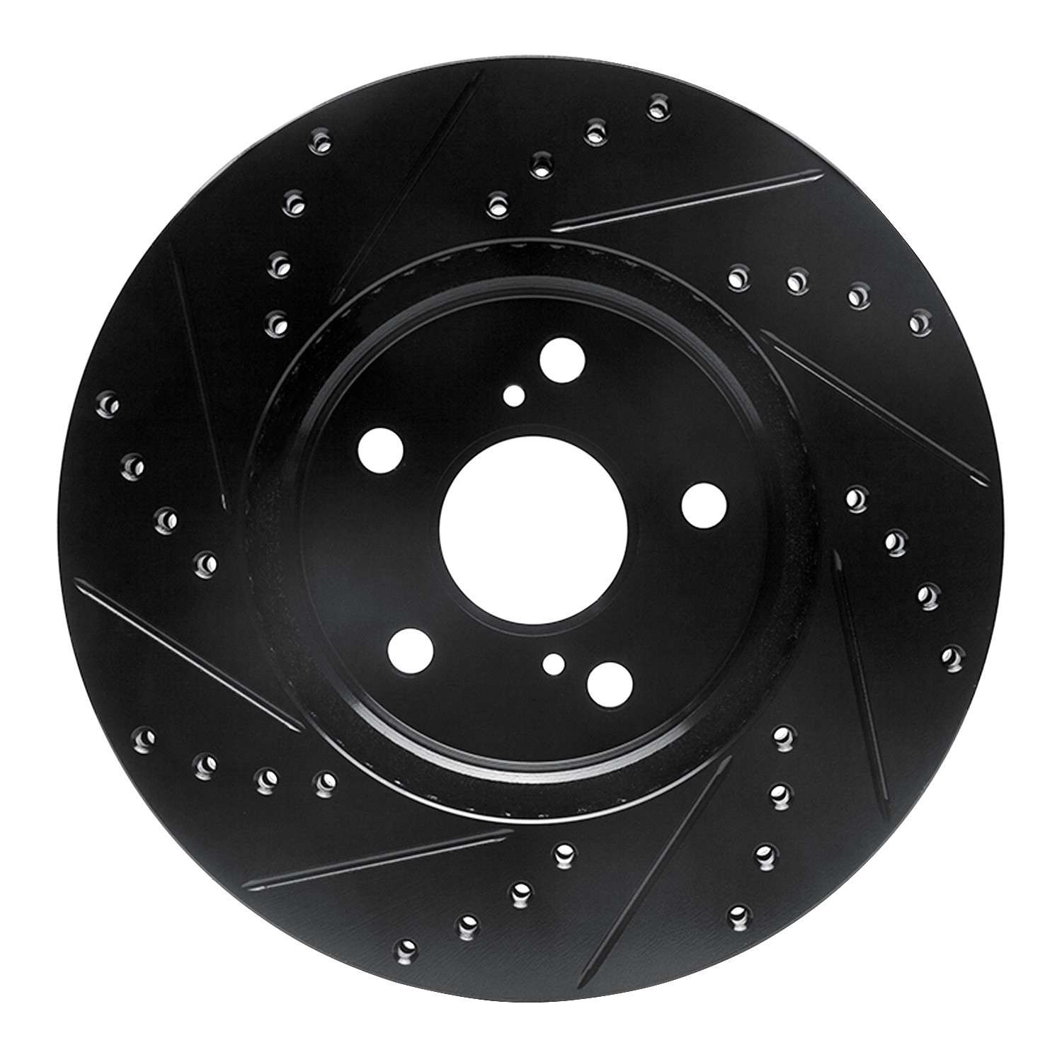 R1 Concepts 02-15 Lexus ES300 Front Right Drilled & Slotted Black Brake Rotor - Image 2