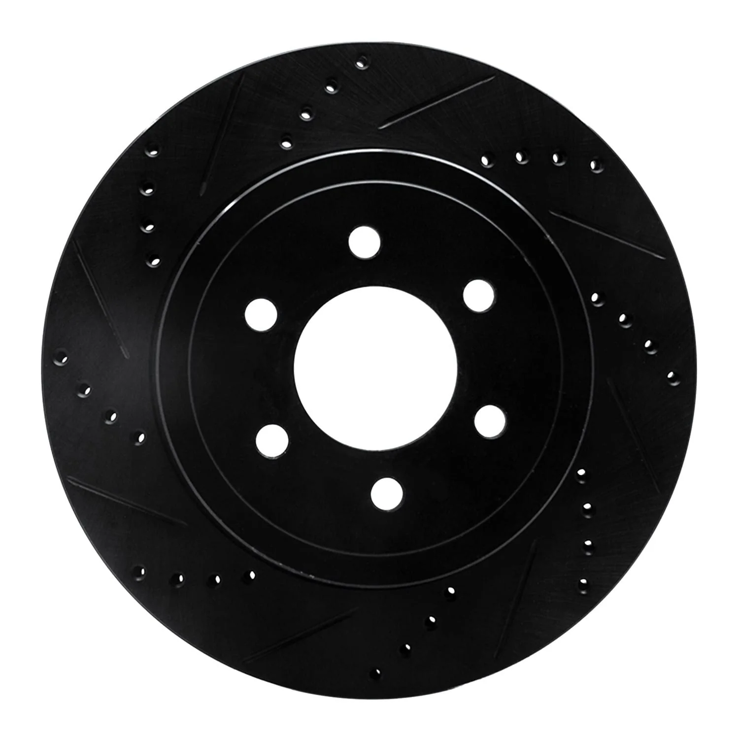 R1 Concepts 03-04 Dodge Dakota 4WD Front Left Drilled & Slotted Black Brake Rotor