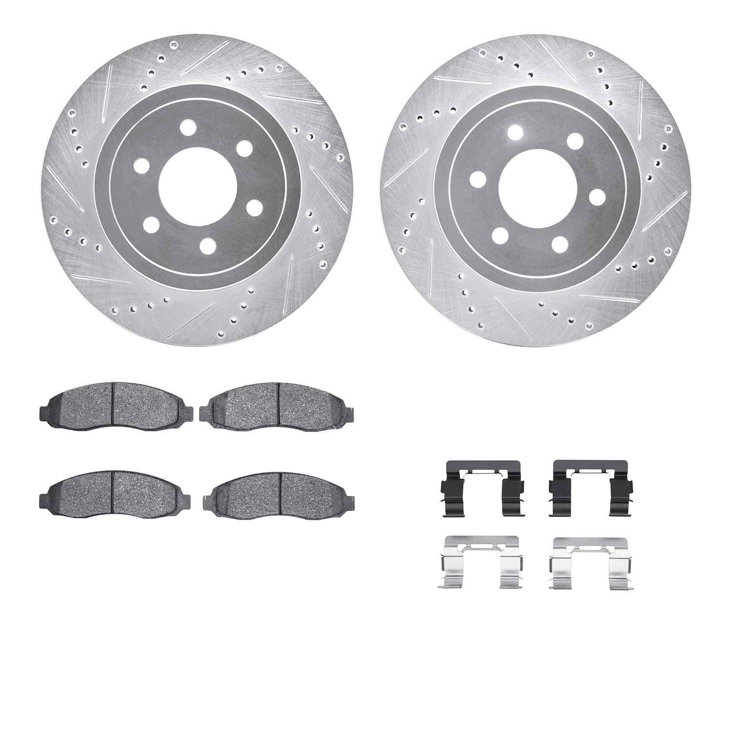 R1 Concepts 03-04 Dodge Dakota Front Drilled & Slotted Silver Brake Rotor Set w/Optimum OE Pads and Hardware