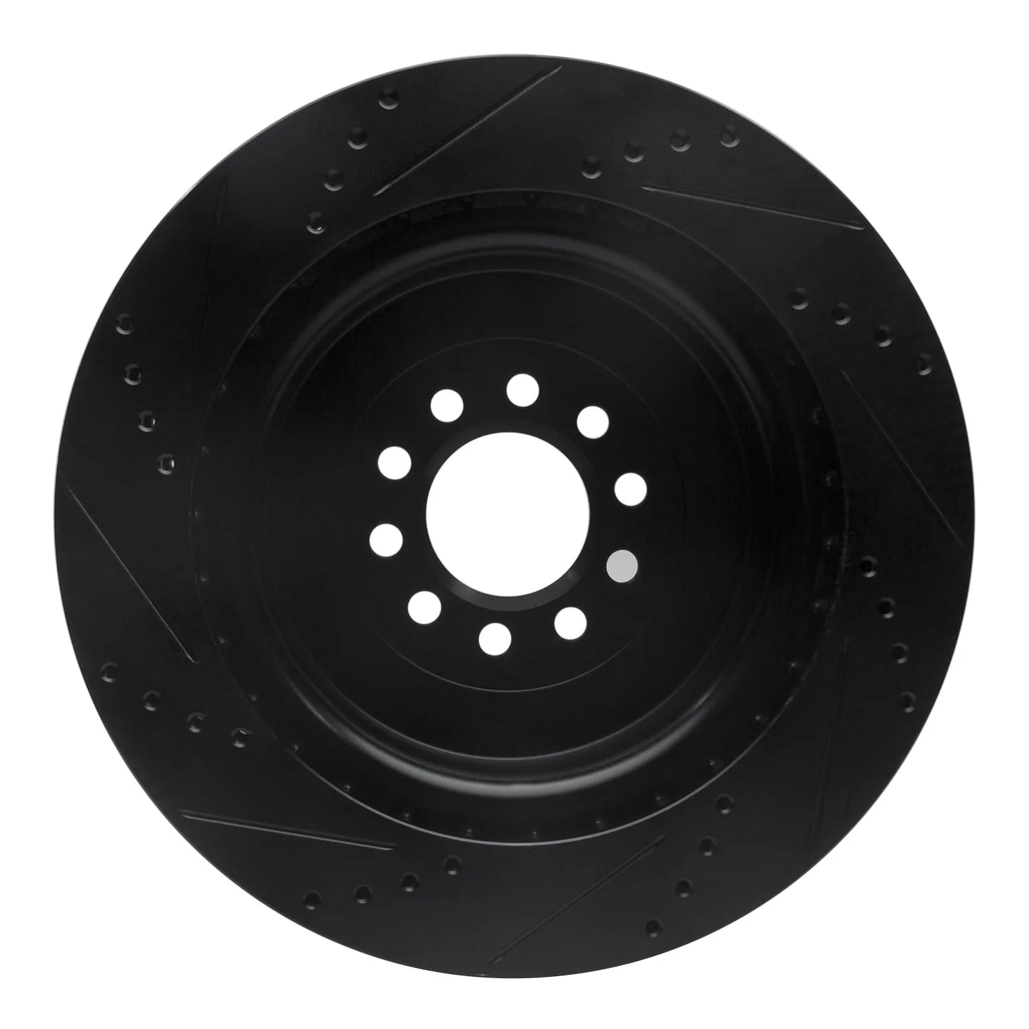 R1 Concepts 03-05 Jaguar S-Type Front Right Drilled & Slotted Black Brake Rotor - Image 2