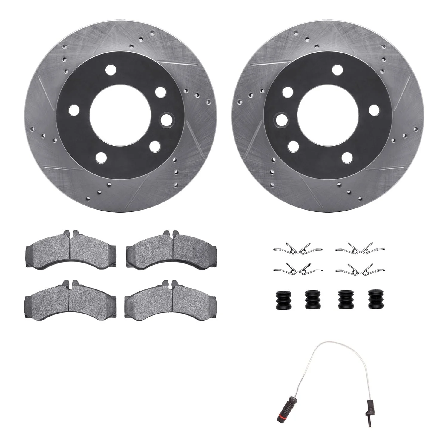 R1 Concepts 03-06 Dodge Sprinter 2500 Front Drilled & Slotted Silver Brake Rotor Set w/Super Duty Pads