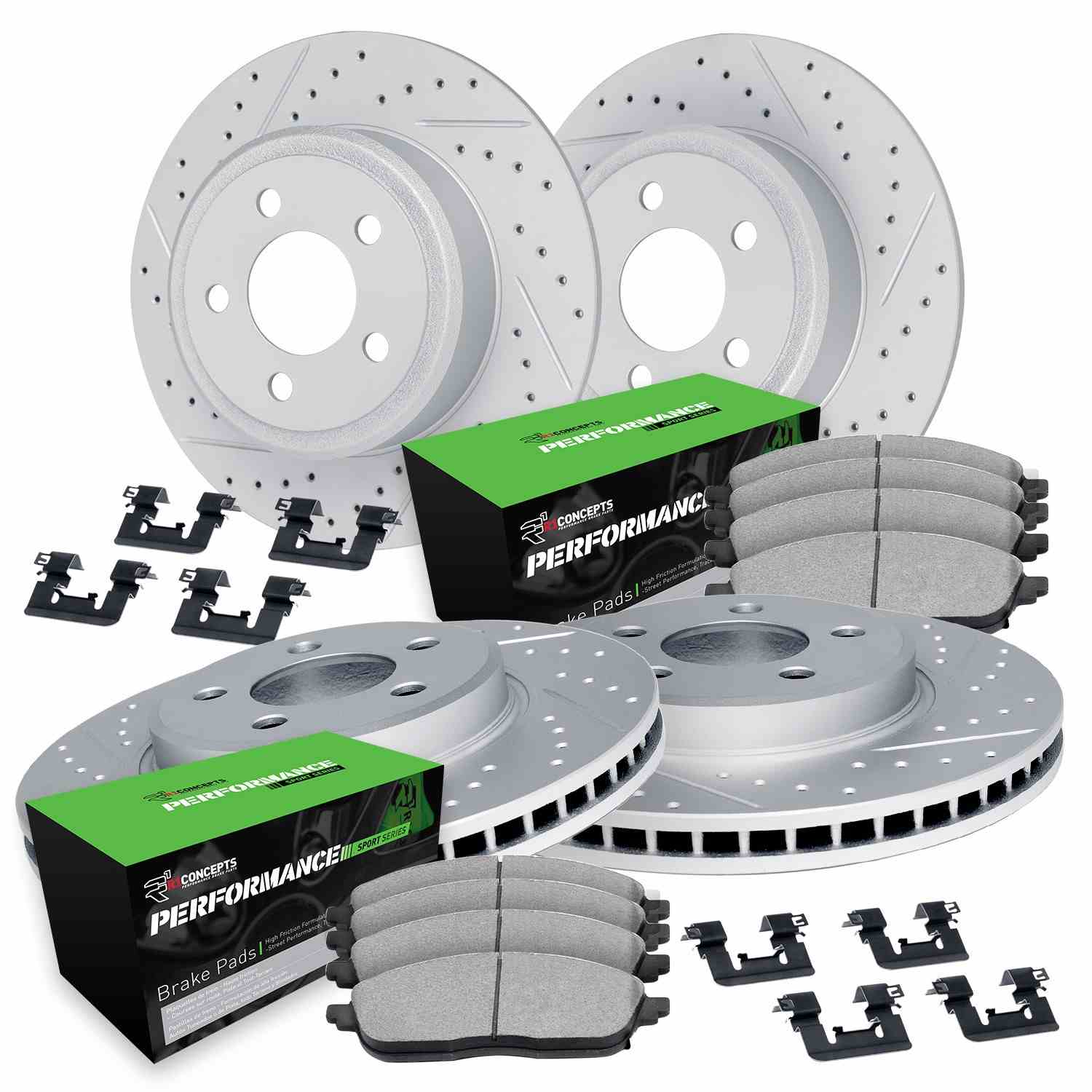 R1 Concepts 03-08 Acura TSX Front & Rear Drill/Slot Carbon Coated Rotor Set w/Perf Sport Pads