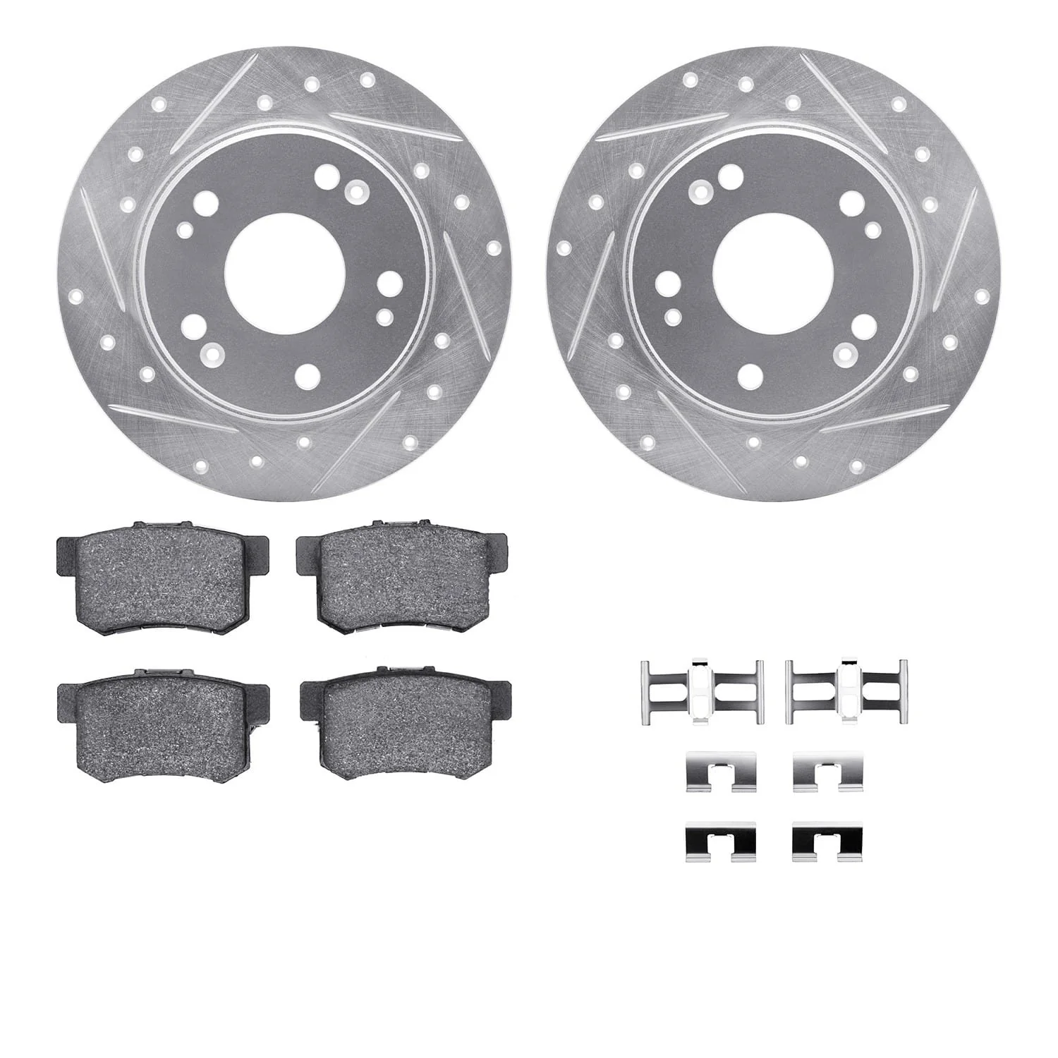 R1 Concepts 03-08 Acura TSX Rear Drilled & Slotted Silver Brake Rotor Set w/Optimum OE Pads and Hardware