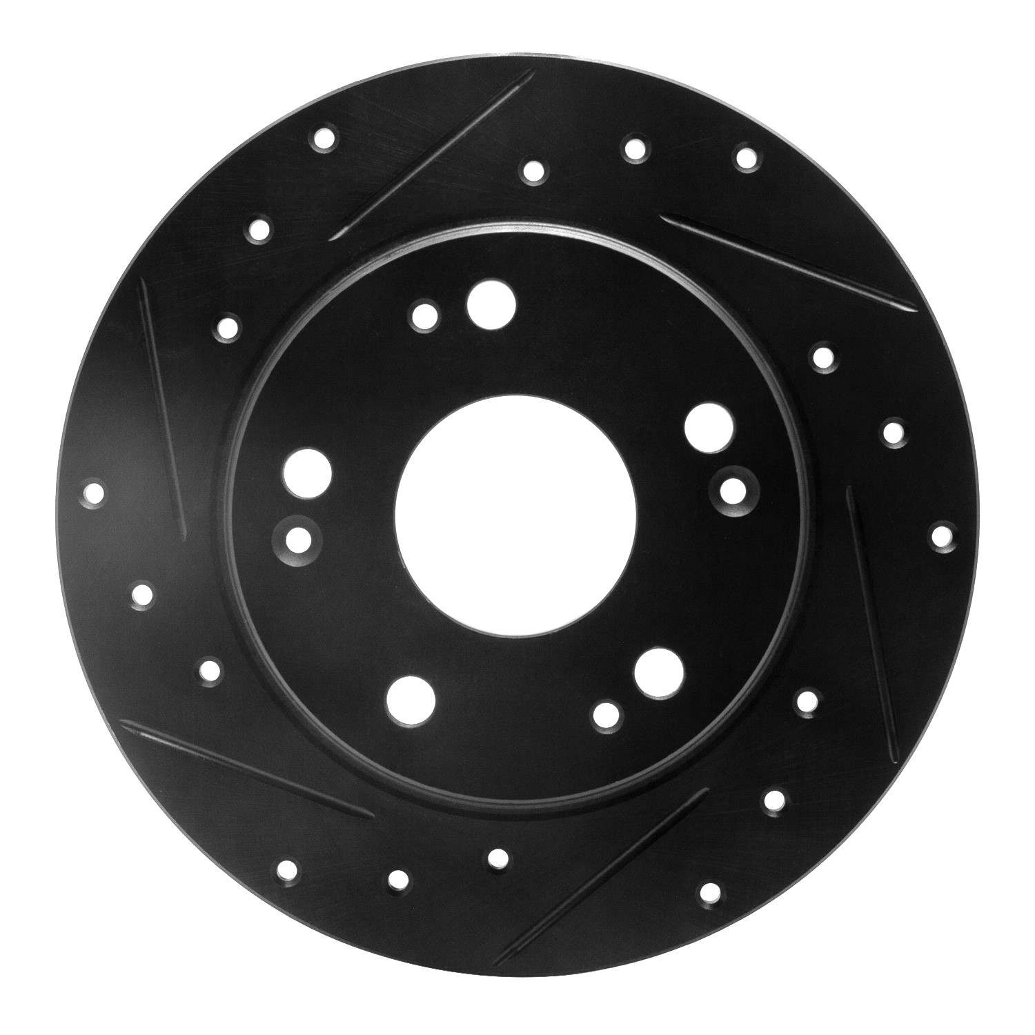 R1 Concepts 03-08 Acura TSX Rear Left Drilled & Slotted Black Brake Rotor