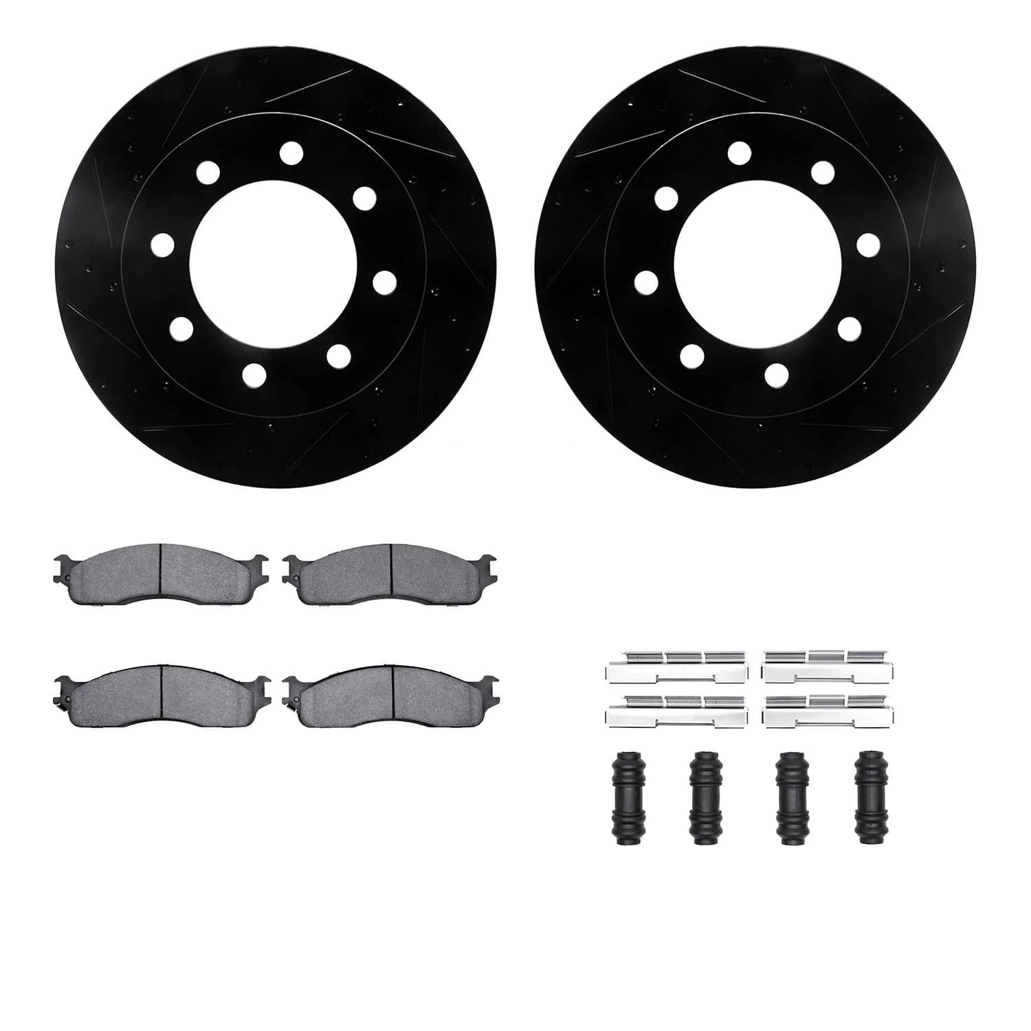 R1 Concepts 03-08 Dodge Ram 3500 Front Drilled & Slotted Black Brake Rotor Set w/Super Duty Pads and Hardware