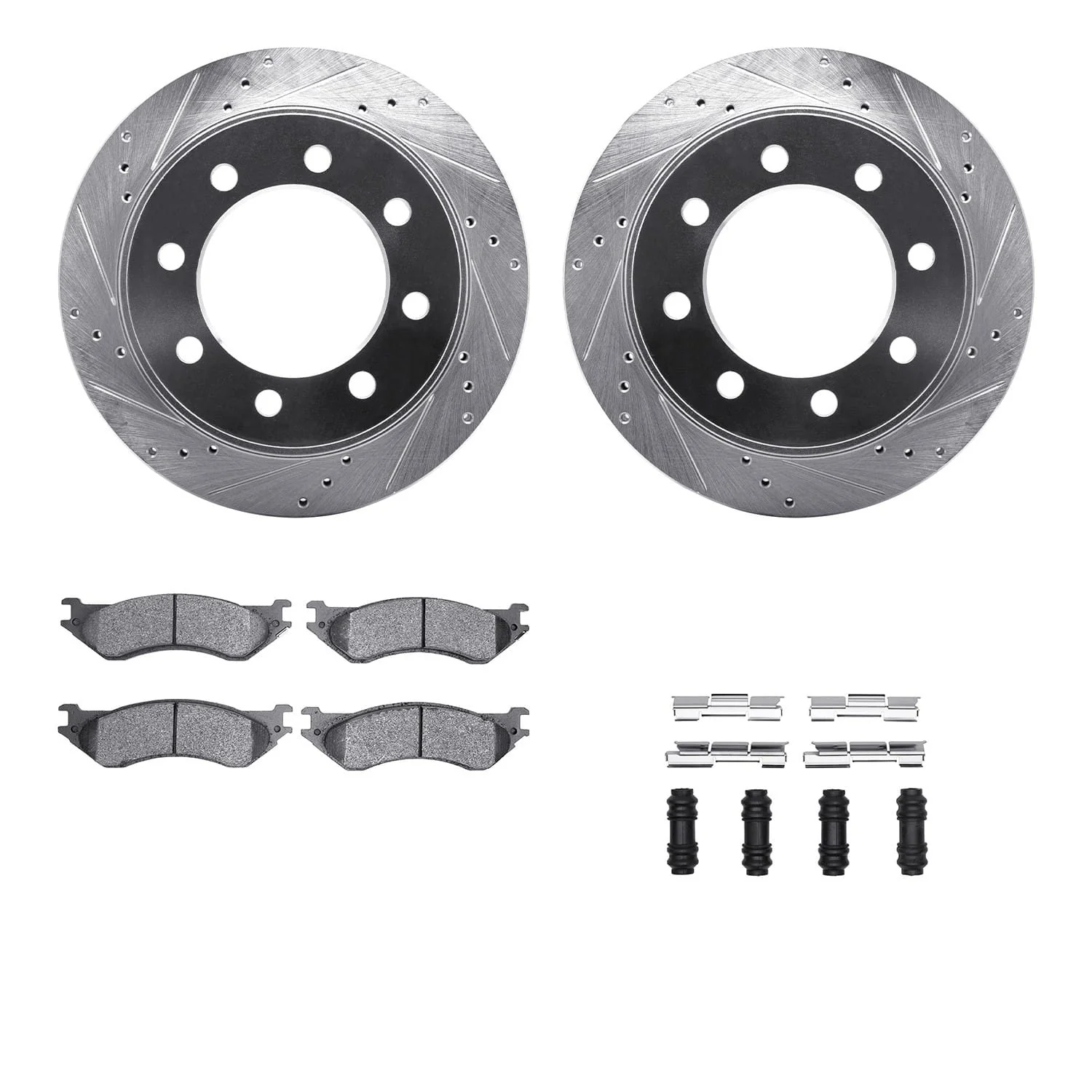 R1 Concepts 03-08 Dodge Ram 3500 Rear Drilled & Slotted Silver Brake Rotor Set w/Super Duty Pads and Hardware