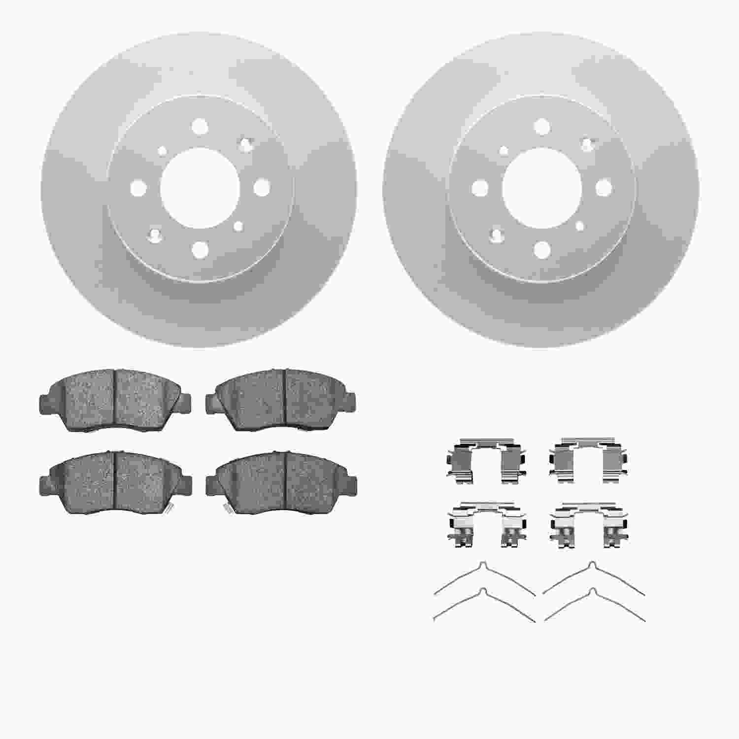 R1 Concepts 03-08 Honda Fit Front Carbon Coated Brake Rotor Set w/Optimum OE Pads and Hardware