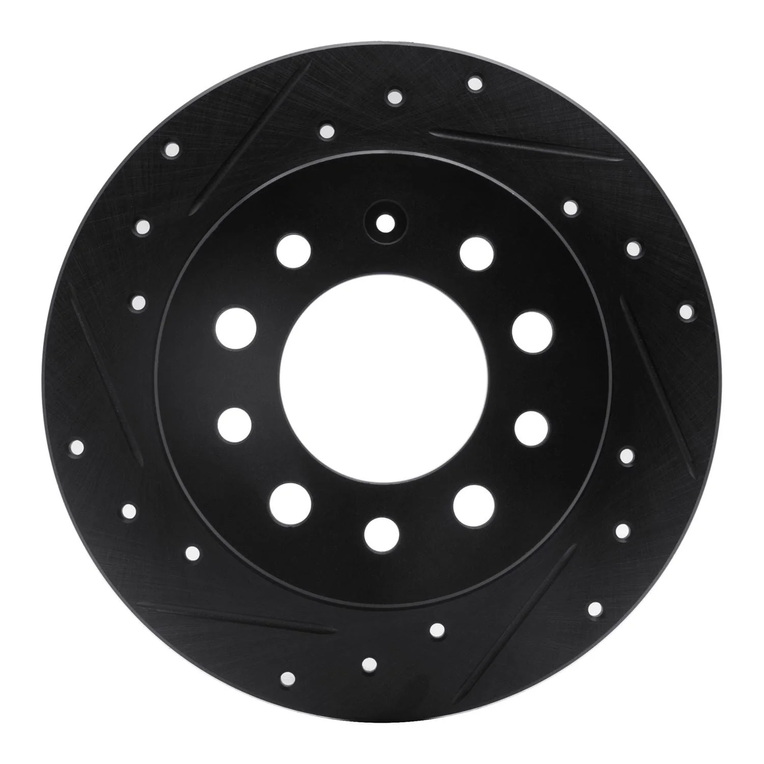 R1 Concepts 03-08 Hyundai Tiburon Rear Left Drilled & Slotted Black Brake Rotor