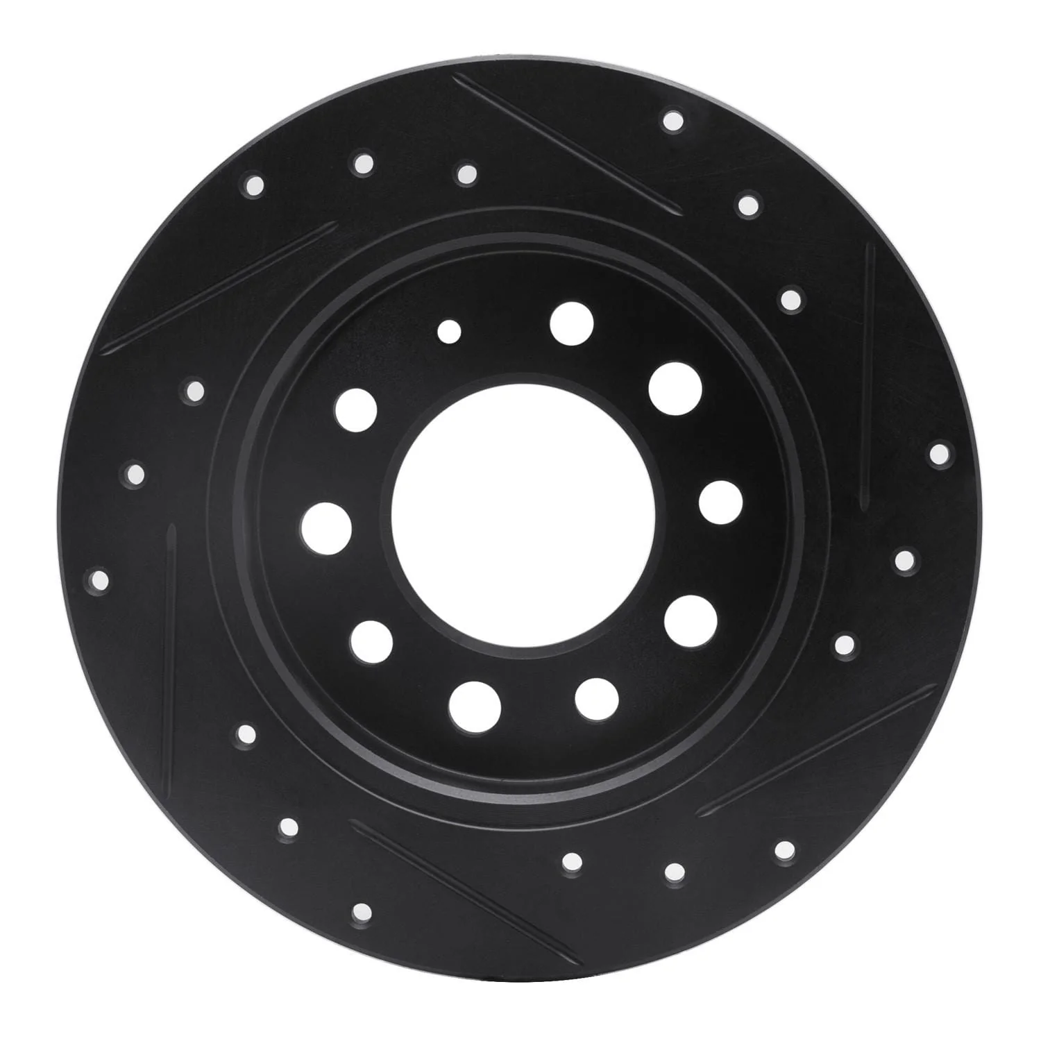R1 Concepts 03-08 Hyundai Tiburon Rear Left Drilled & Slotted Black Brake Rotor - Image 2