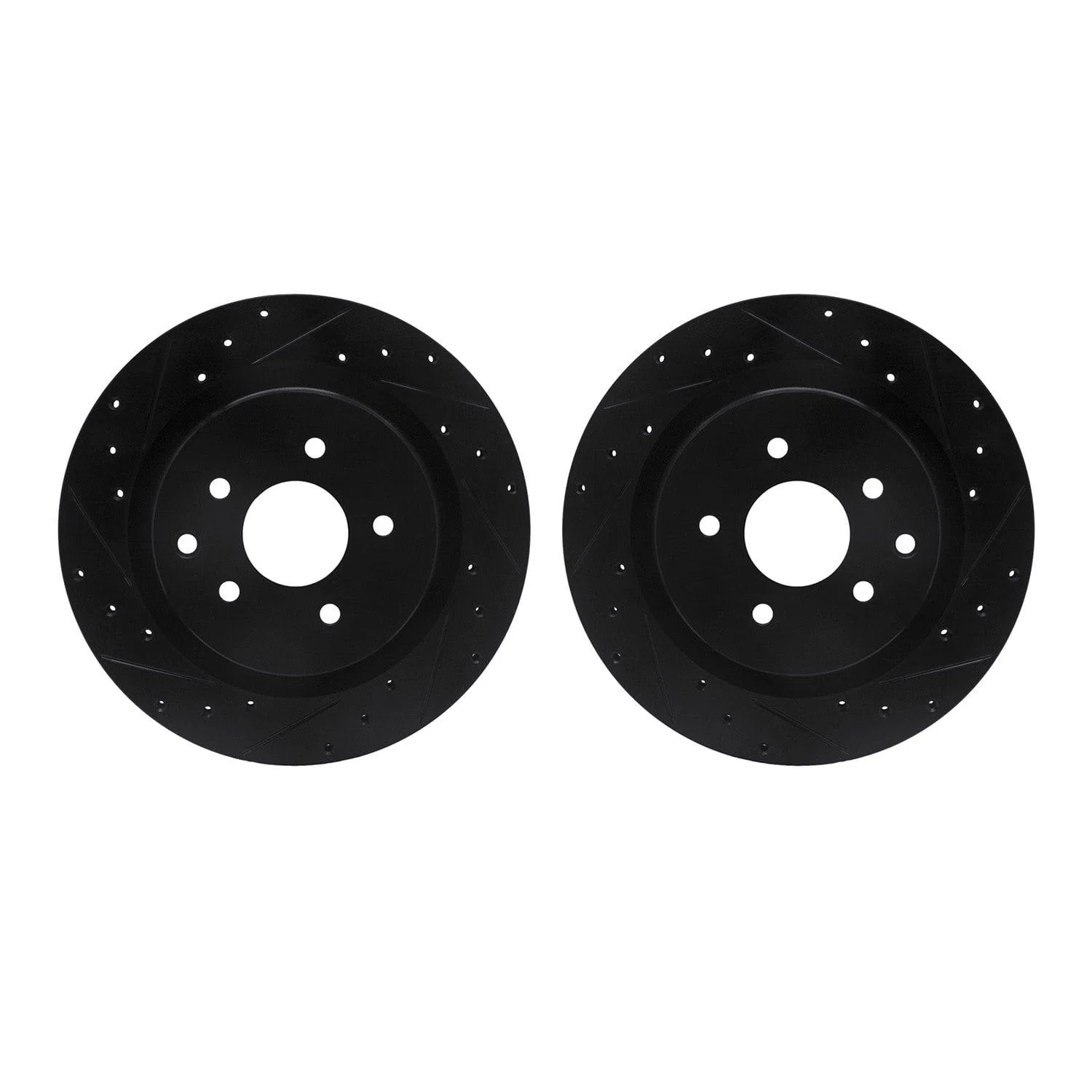 R1 Concepts 03-08 Infiniti G35 Rear Drilled & Slotted Black Brake Rotor Set