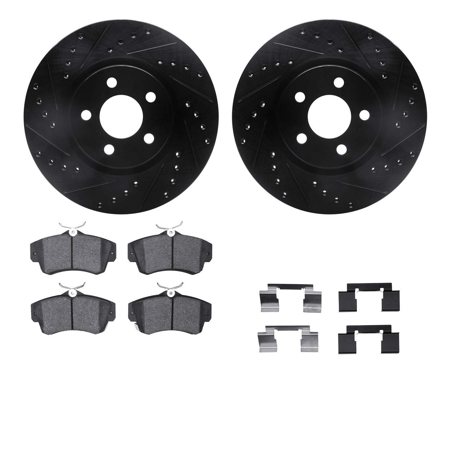 R1 Concepts 03-09 Chrysler PT Cruiser Front Drill/Slot Black Rotors w/Ceramic Pads