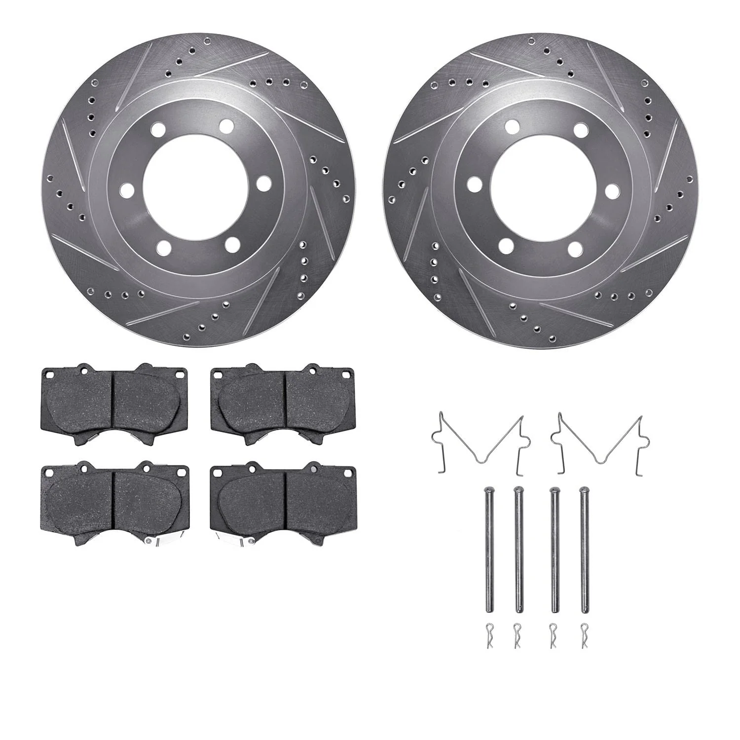 R1 Concepts 03-09 Lexus GX470 Front Drilled & Slotted Silver Brake Rotor Set w/Ceramic Pads and Hardware