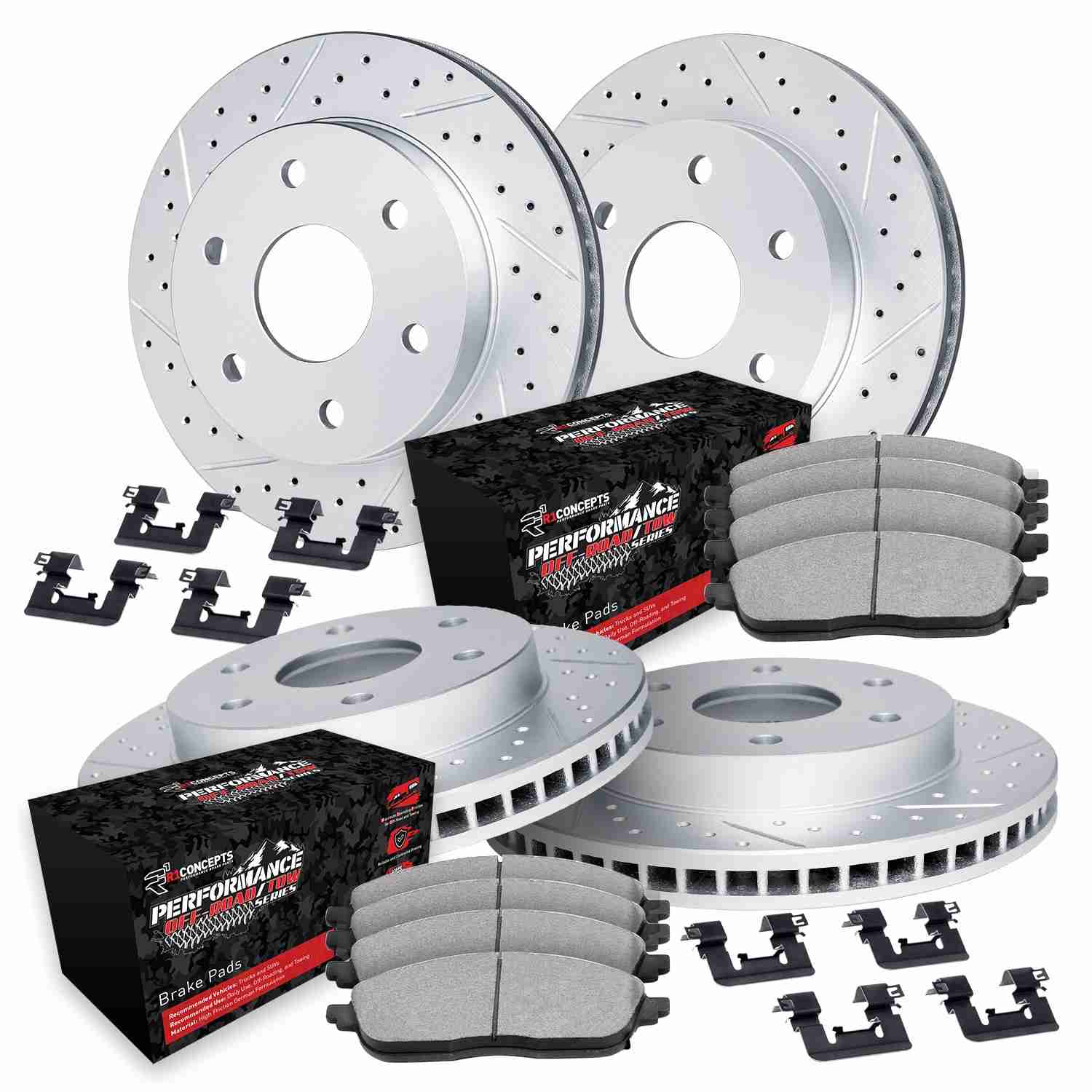 R1 Concepts 03-09 Lexus GX470 Front & Rear Drill/Slot Carbon Coated Rotor Set w/Off-Road/Tow Pads