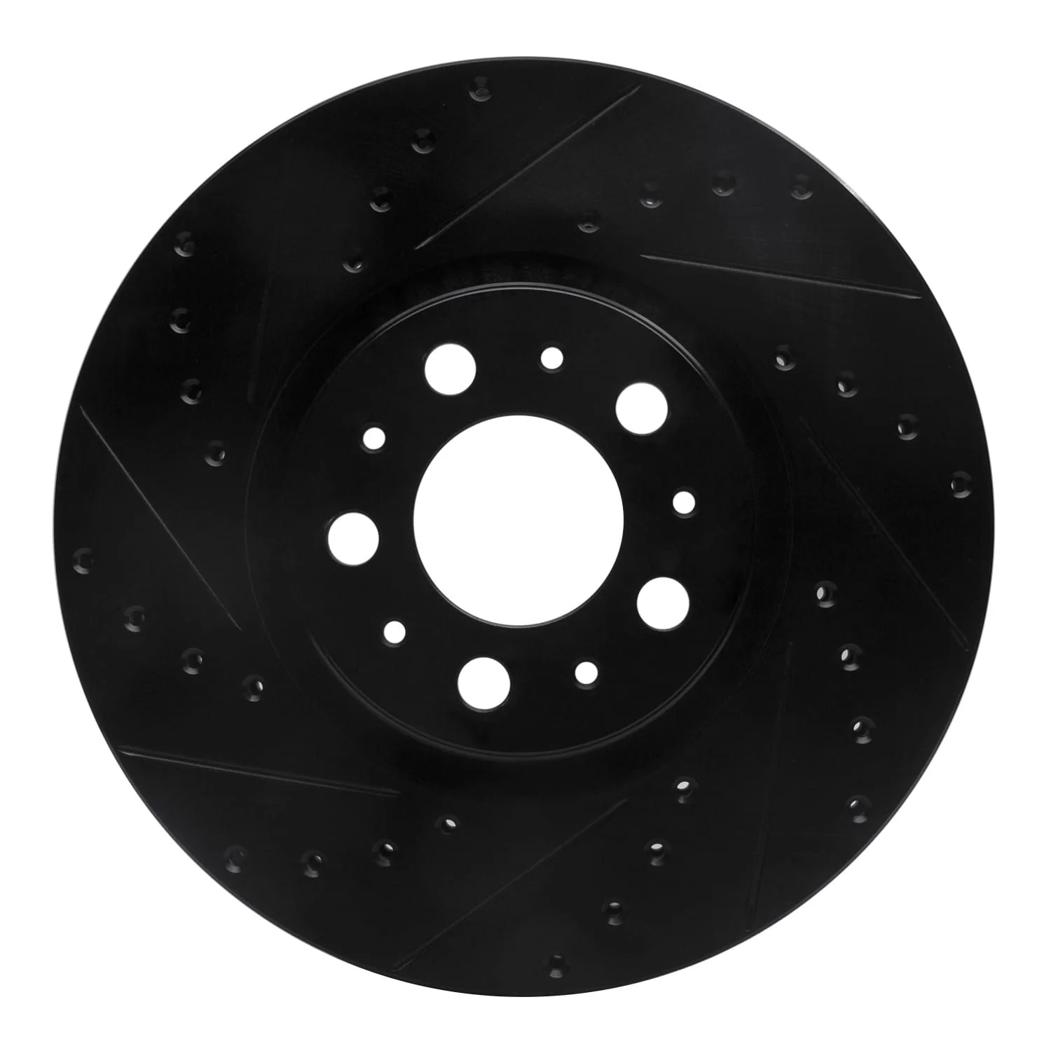 R1 Concepts 03-09 Volvo S60 Front Left Drilled & Slotted Black Brake Rotor - Image 2