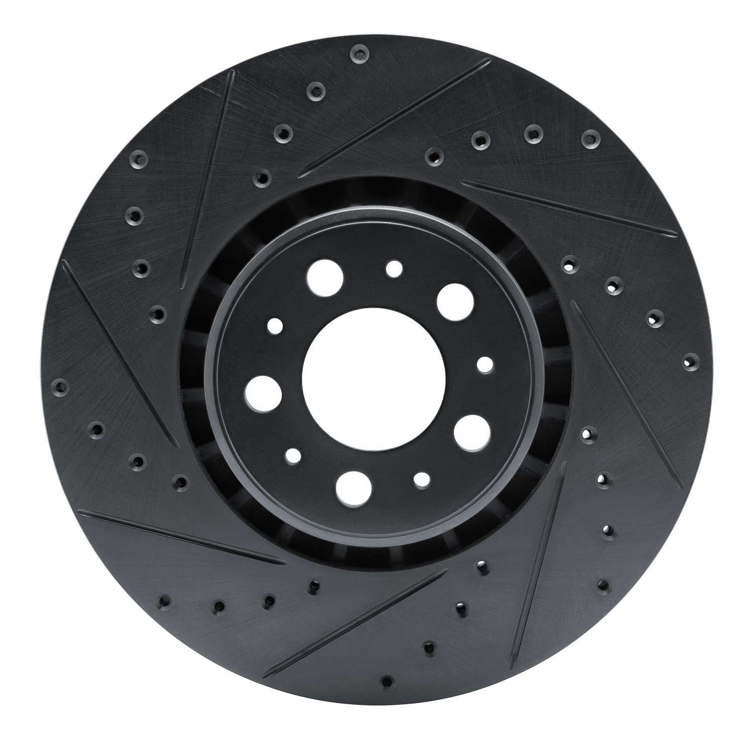 R1 Concepts 03-09 Volvo XC90 Front Left Drilled & Slotted Black Brake Rotor
