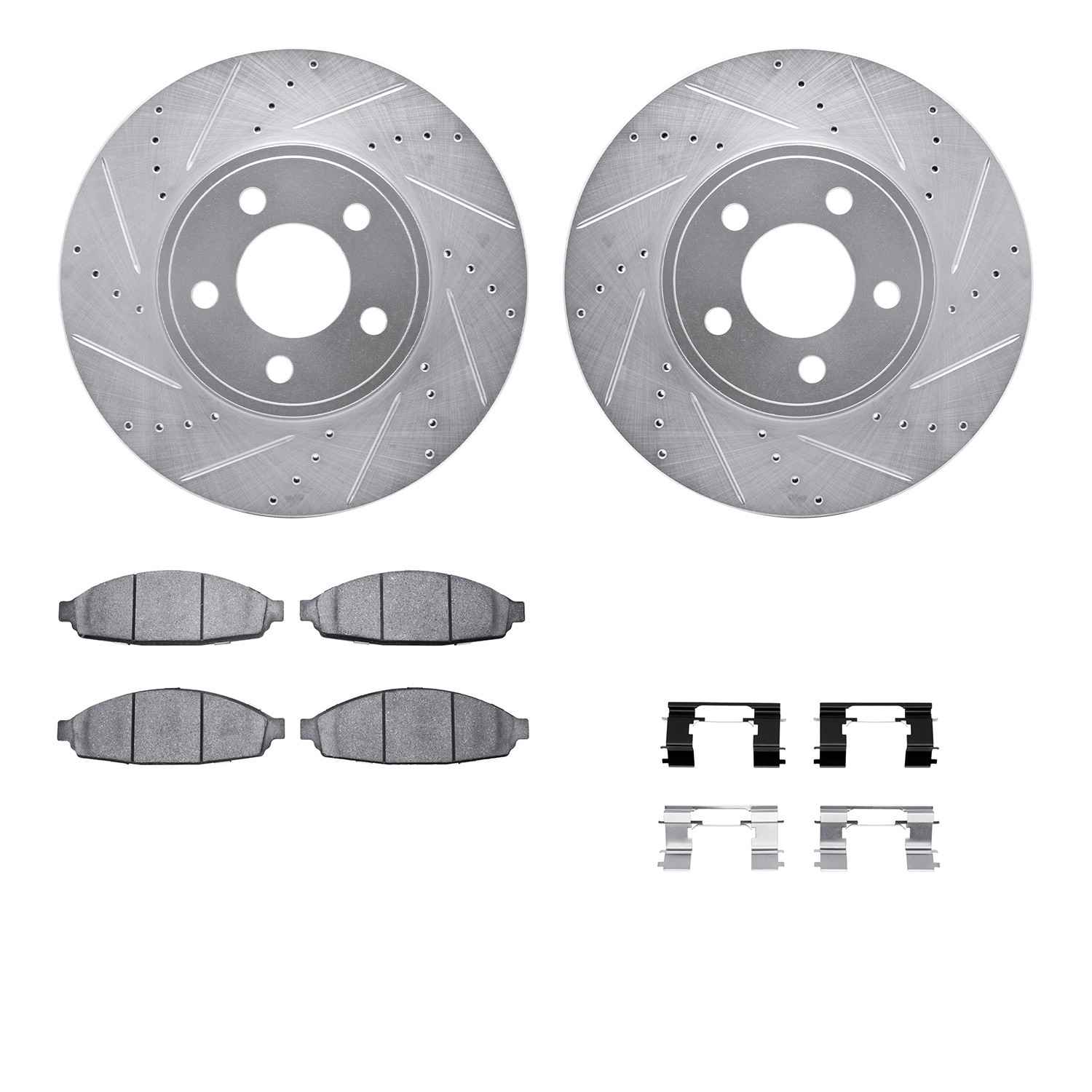 R1 Concepts 03-11 Ford Crown Victoria Front Drill/Slot Silver Rotors w/Optimum Pads