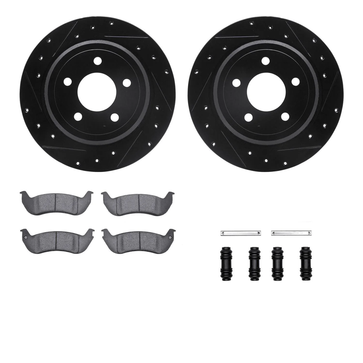 R1 Concepts 03-11 Ford Crown Victoria Rear Drill/Slot Black Rotors w/Ceramic Pads