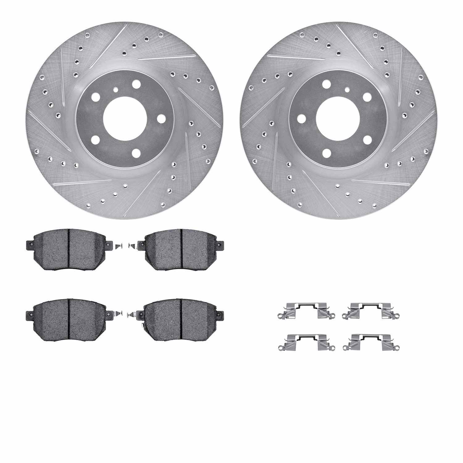 R1 Concepts 03-11 Infiniti FX35 Front Drilled & Slotted Silver Brake Rotor Set w/Optimum OE Pads and Hardware
