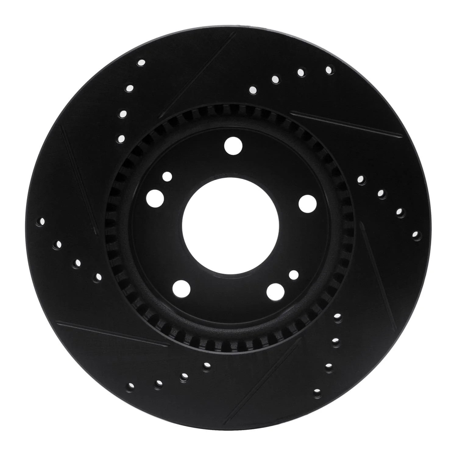 R1 Concepts 03-13 Hyundai Elantra Front Right Drilled & Slotted Black Brake Rotor - Image 2