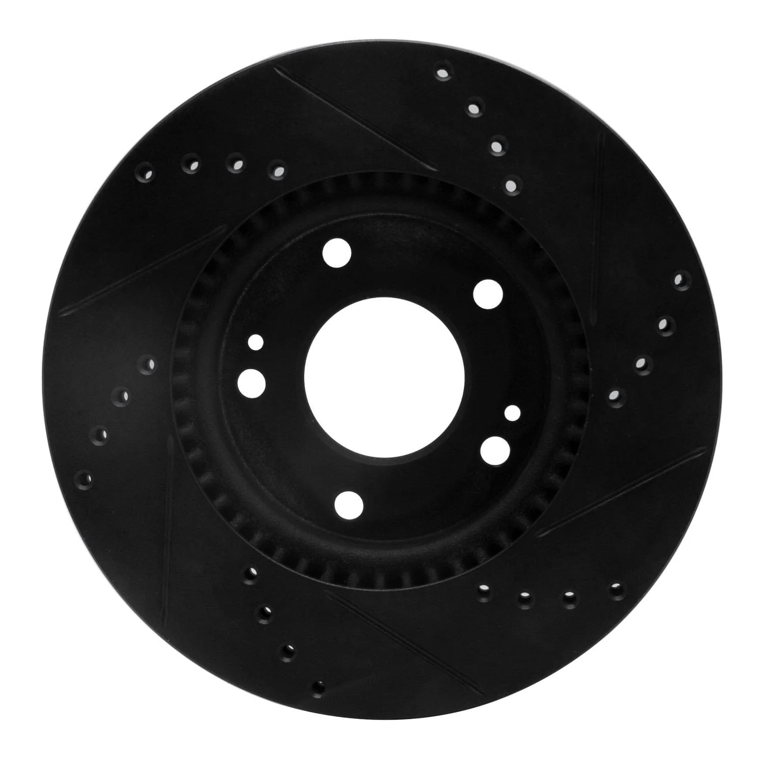 R1 Concepts 03-13 Hyundai Tucson Front Left Drilled & Slotted Black Brake Rotor - Image 2