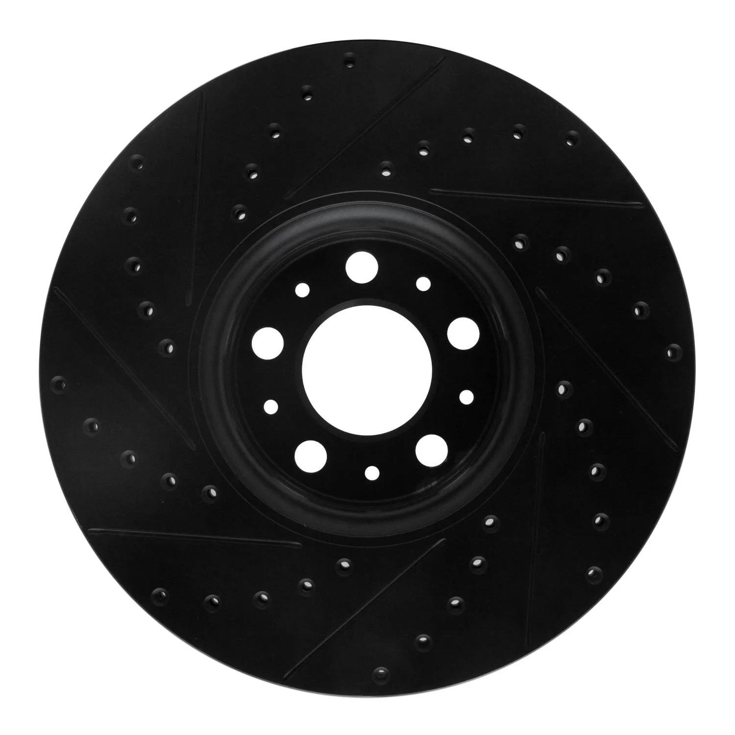 R1 Concepts 03-14 Volvo XC90 Front Right Drilled & Slotted Black Brake Rotor - Image 2