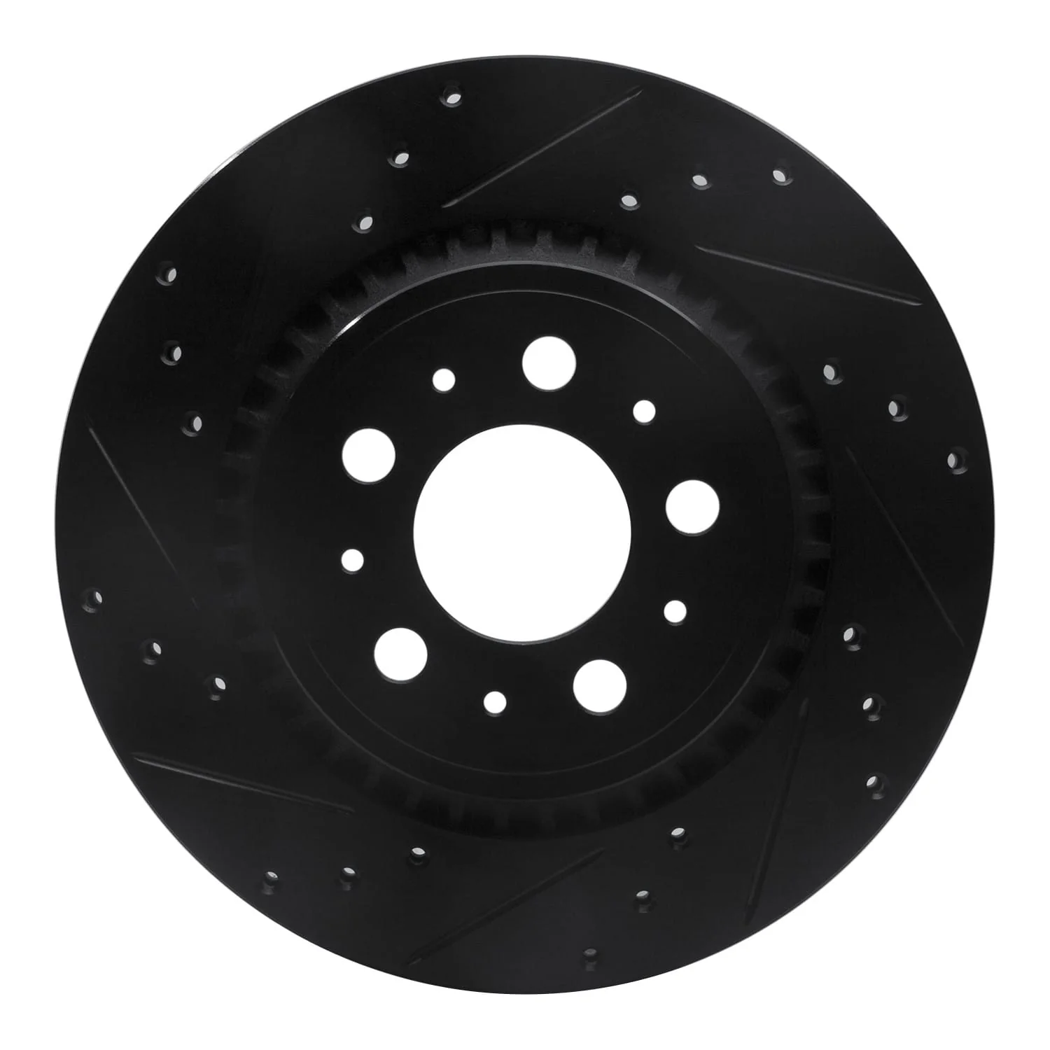R1 Concepts 03-14 Volvo XC90 Rear Left Drilled & Slotted Black Brake Rotor