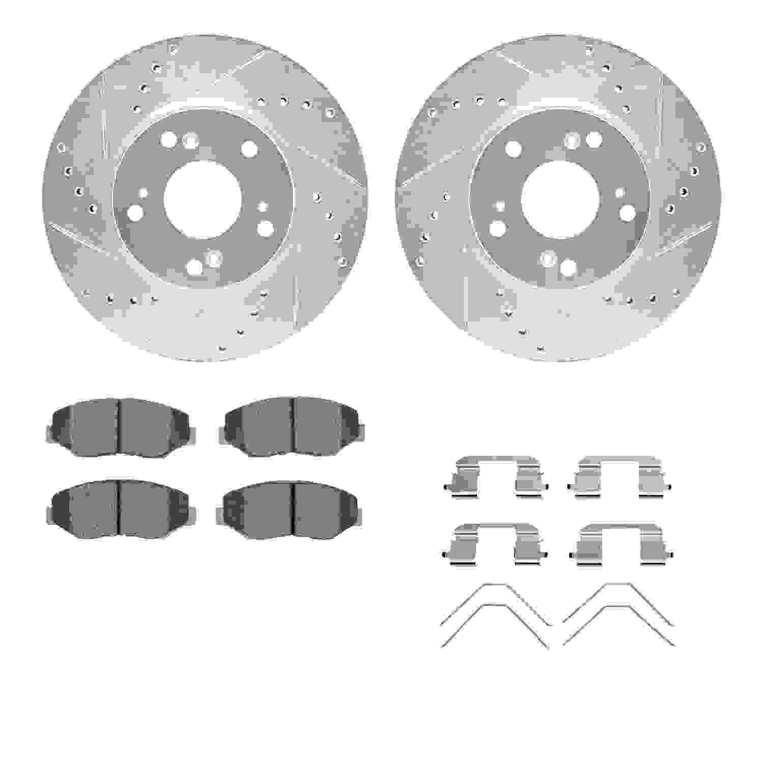 R1 Concepts 03-17 Acura ILX Front Drilled & Slotted Silver Brake Rotor Set w/Optimum OE Pads and Hardware