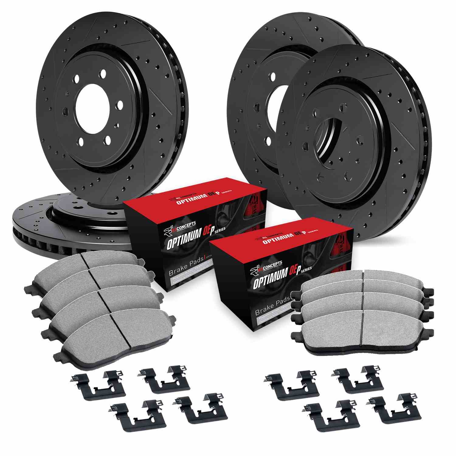 R1 Concepts 03-17 Dodge Viper Front & Rear Drill/Slot Black Rotors w/Optimum Pads