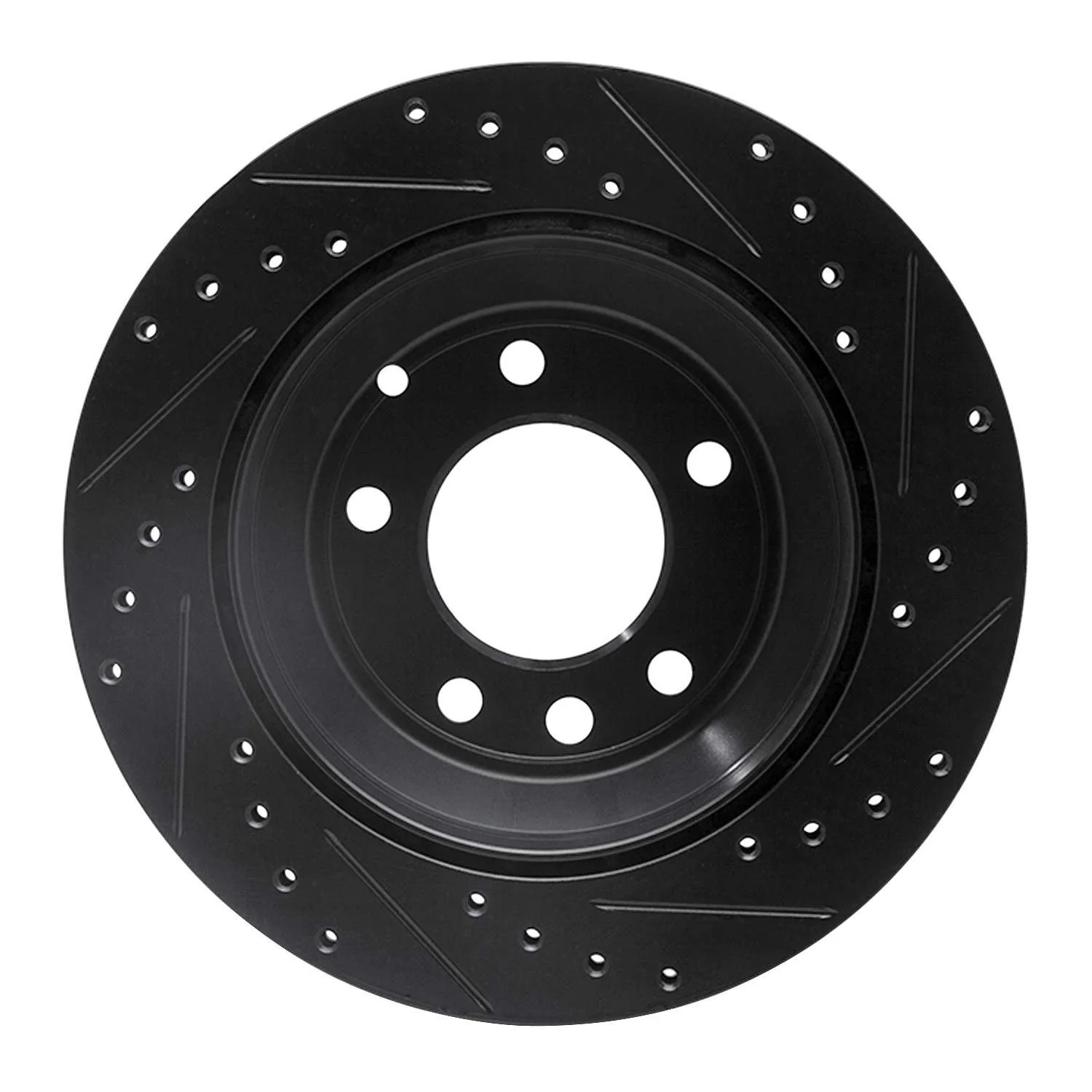 R1 Concepts 03-18 Audi Q7 Rear Left Drilled & Slotted Black Brake Rotor - Image 2