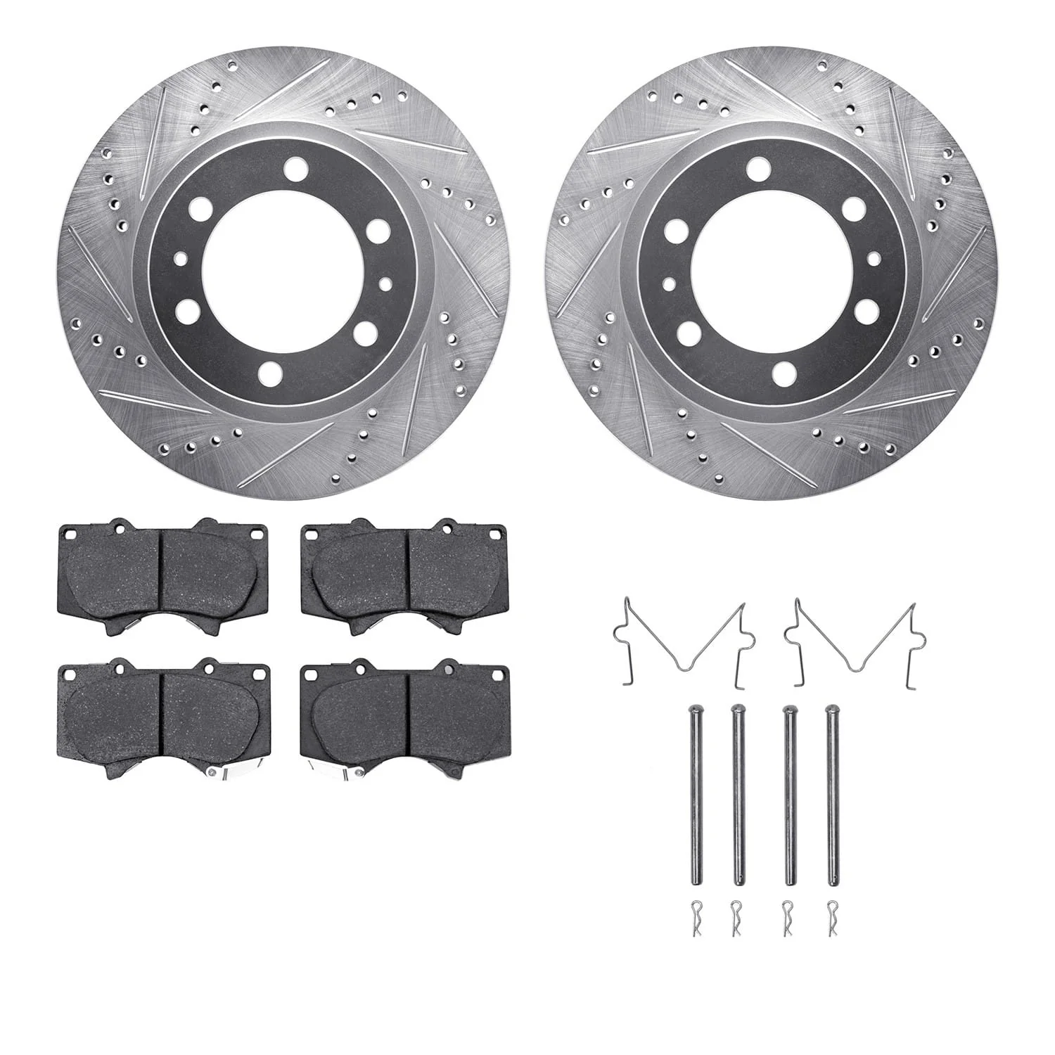 R1 Concepts 03-23 Toyota 4Runner Front Drill/Slot Silver Rotors w/Super Duty Pads