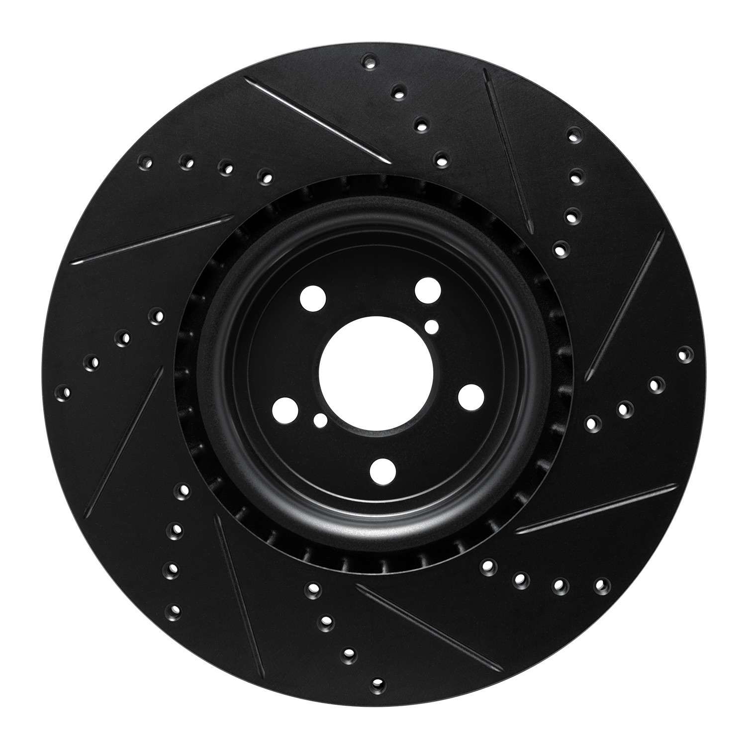 R1 Concepts 03-25 Subaru Impreza Front Left Drilled & Slotted Black Brake Rotor - Image 2