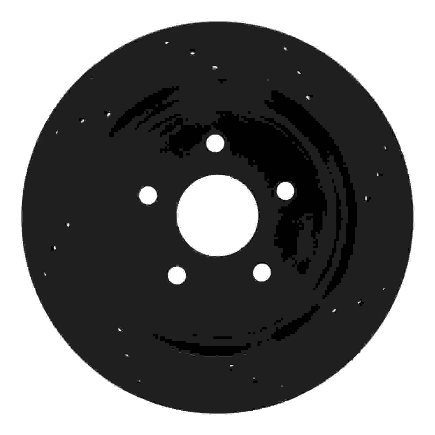 R1 Concepts 04-06 Dodge Ram 1500 Pickup Rear Left Drilled & Slotted Black Brake Rotor - Image 2