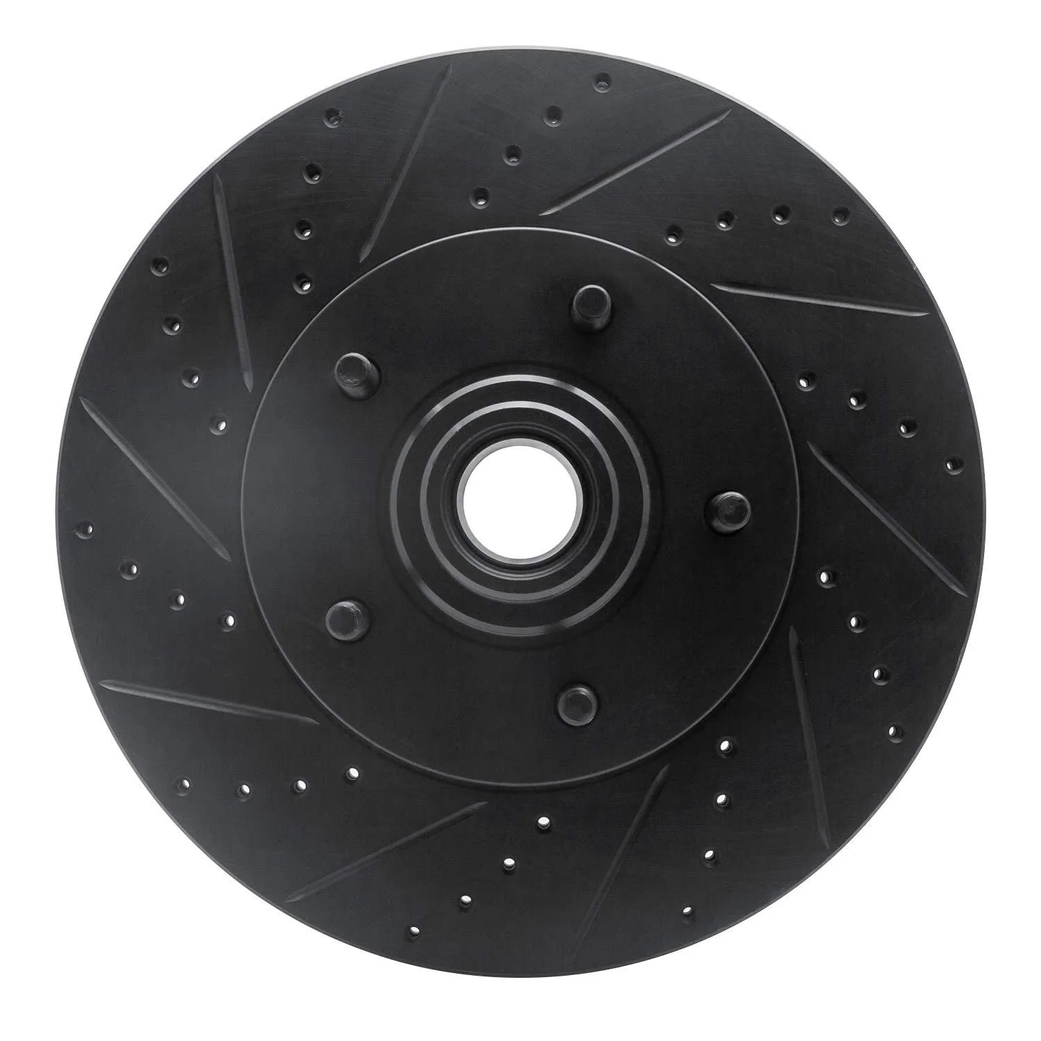 R1 Concepts 04-06 Ford E-150 Club Wagon Front Left Drilled & Slotted Black Brake Rotor