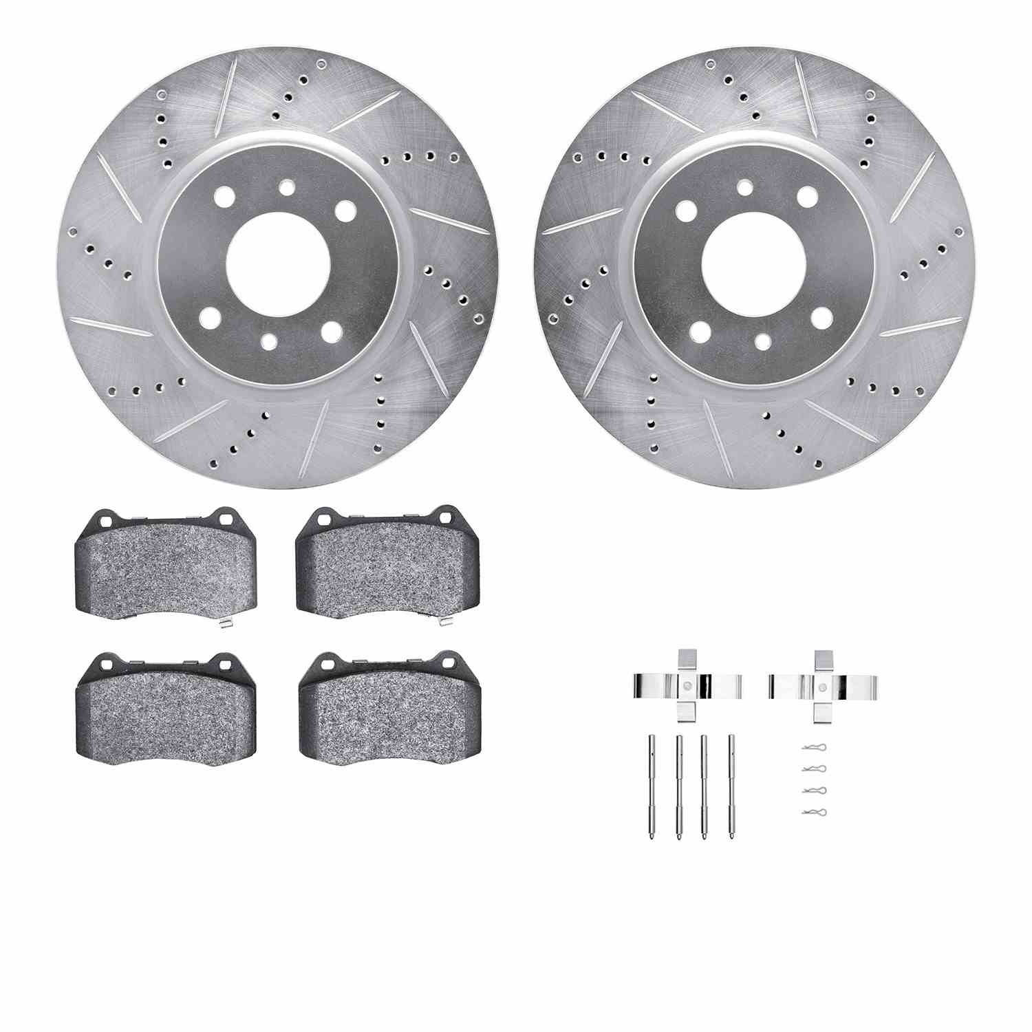 R1 Concepts 04-06 Nissan Sentra Front Drilled & Slotted Silver Brake Rotor Set w/Optimum OE Pads and Hardware
