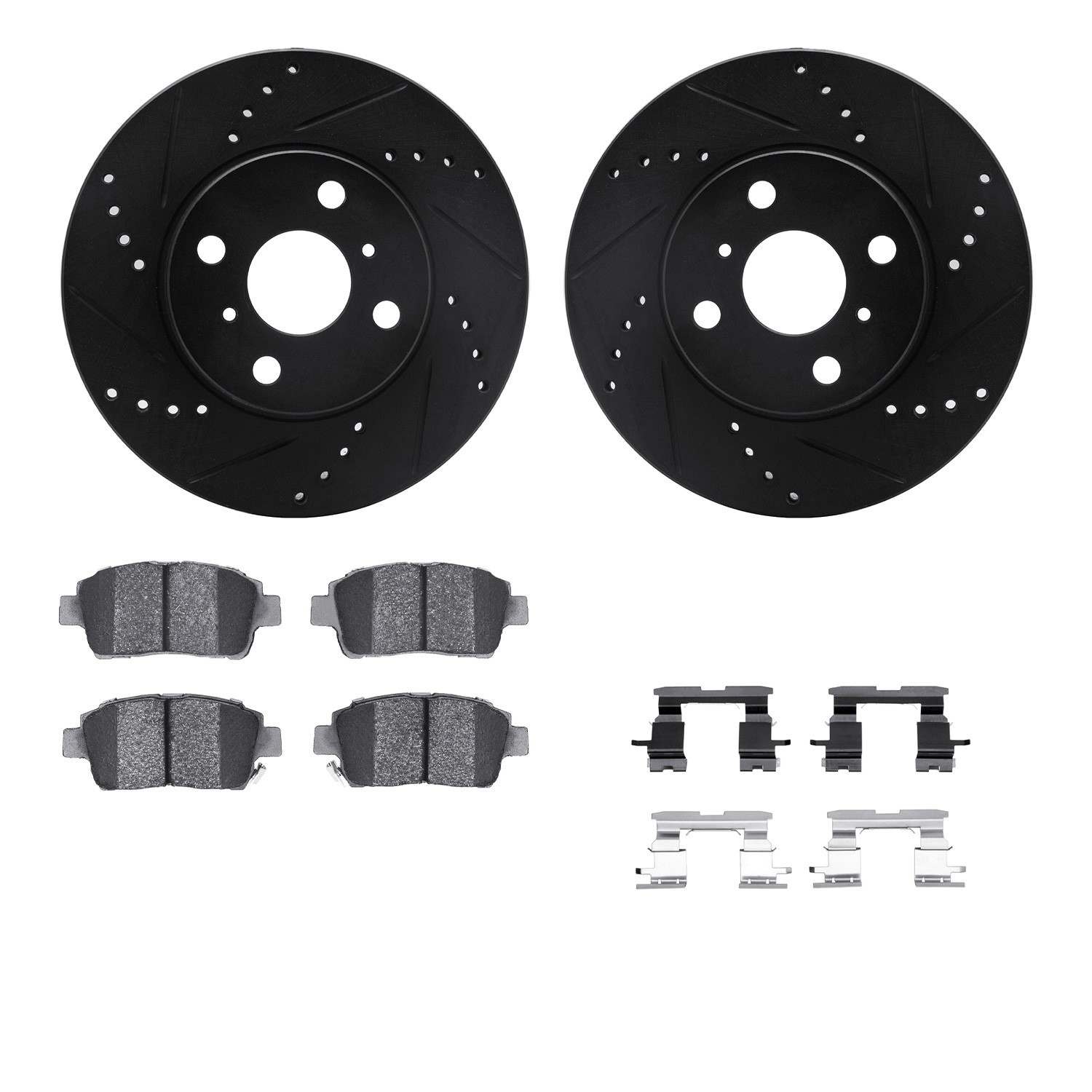 R1 Concepts 04-06 ScIon xA Front Drilled & Slotted Black Brake Rotor Set w/Ceramic Pads and Hardware