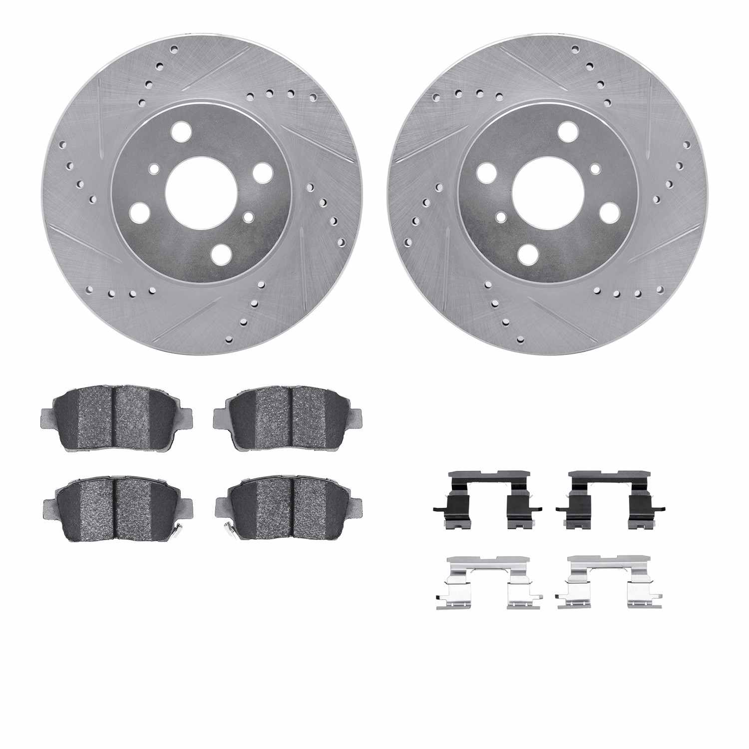 R1 Concepts 04-06 ScIon xB Front Drilled & Slotted Silver Brake Rotor Set w/Optimum OE Pads and Hardware