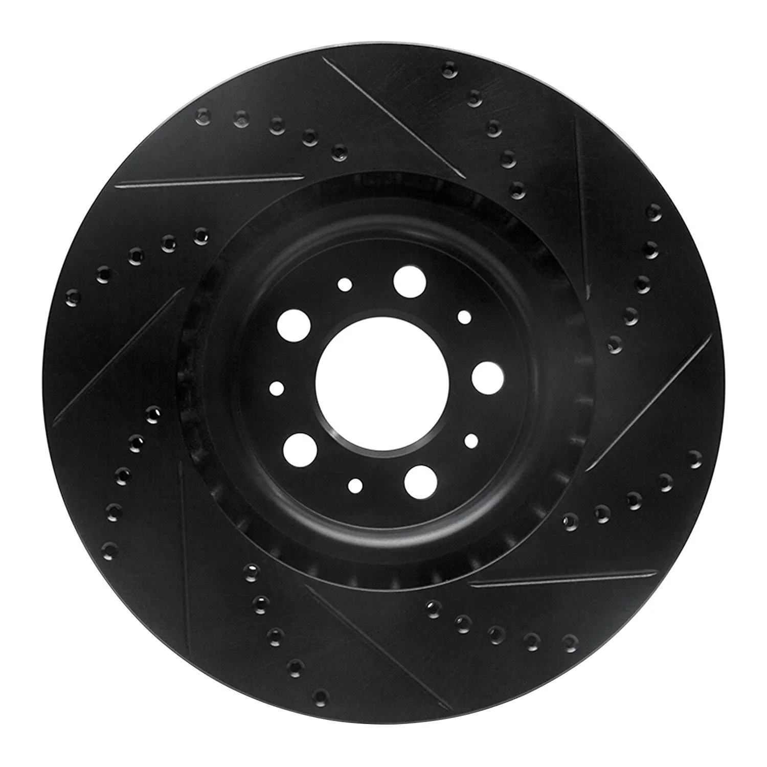 R1 Concepts 04-07 Volvo S60 Front Left Drilled & Slotted Black Brake Rotor - Image 2