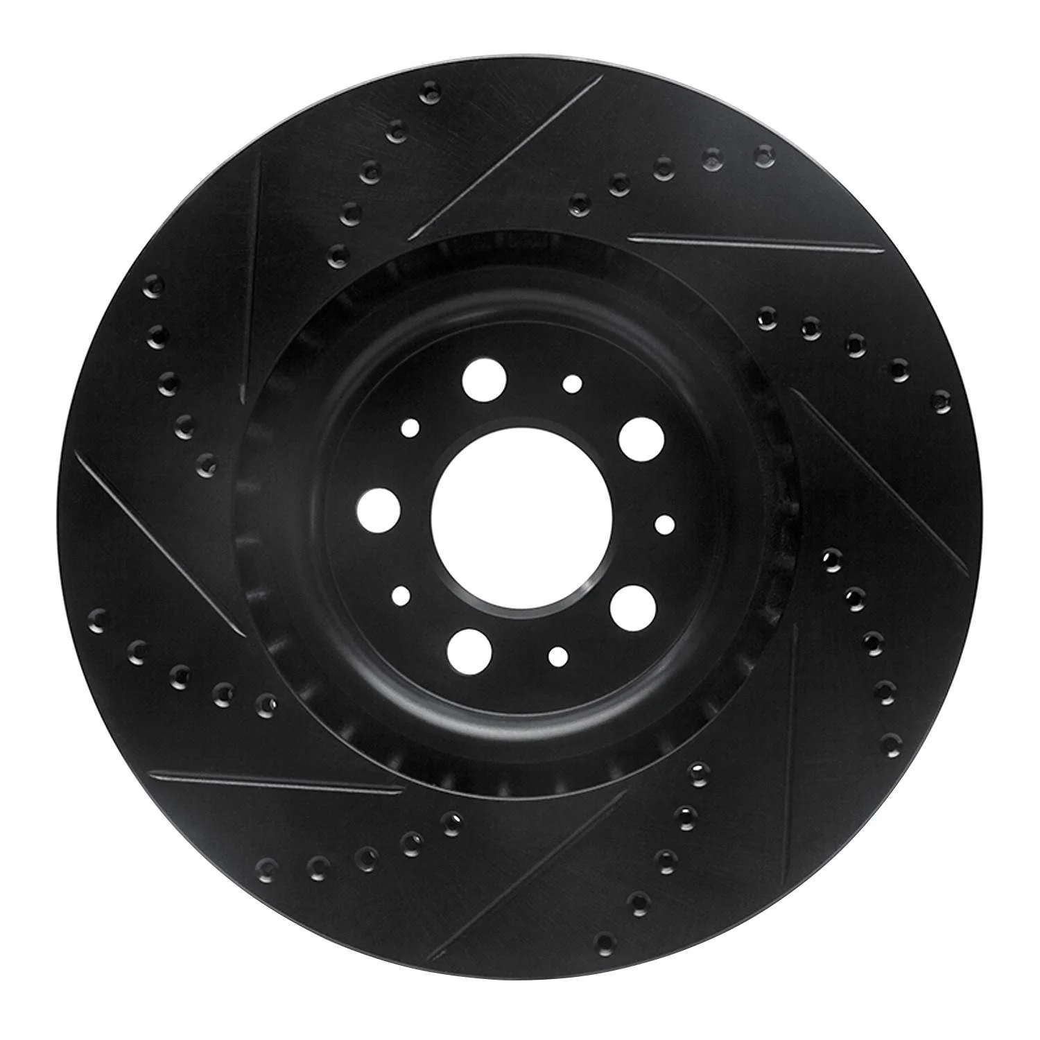 R1 Concepts 04-07 Volvo V70 Front Right Drilled & Slotted Black Brake Rotor - Image 2