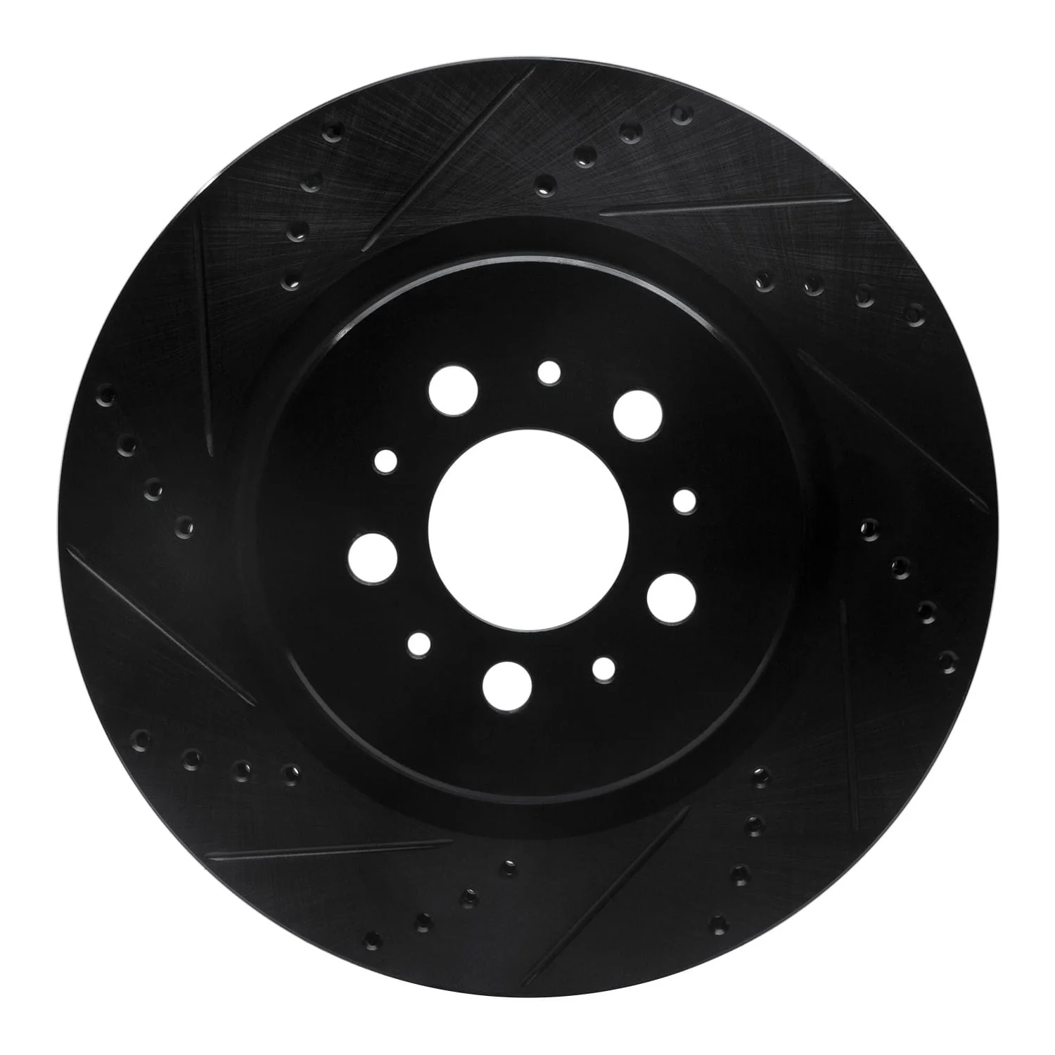 R1 Concepts 04-07 Volvo V70 Rear Left Drilled & Slotted Black Brake Rotor