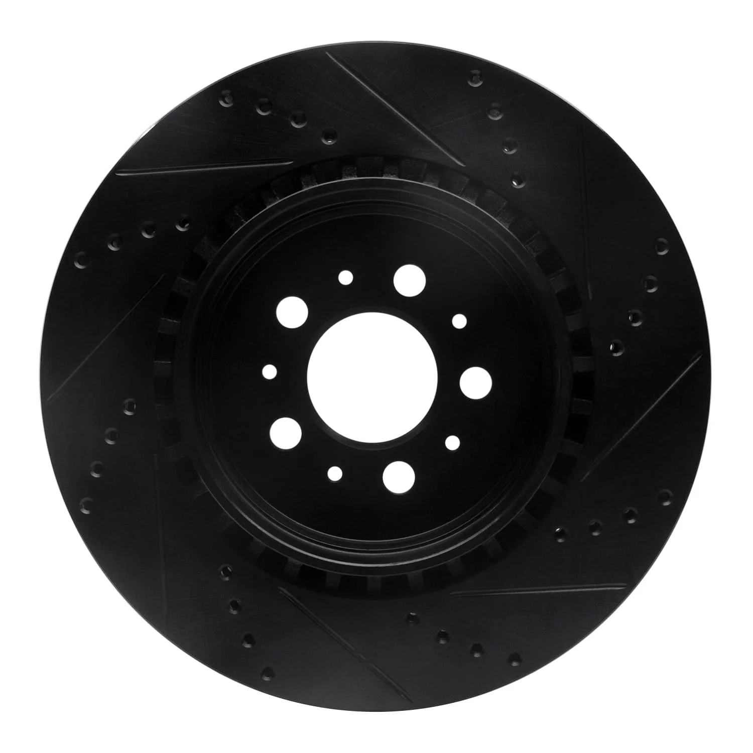 R1 Concepts 04-07 Volvo V70 Rear Left Drilled & Slotted Black Brake Rotor - Image 2