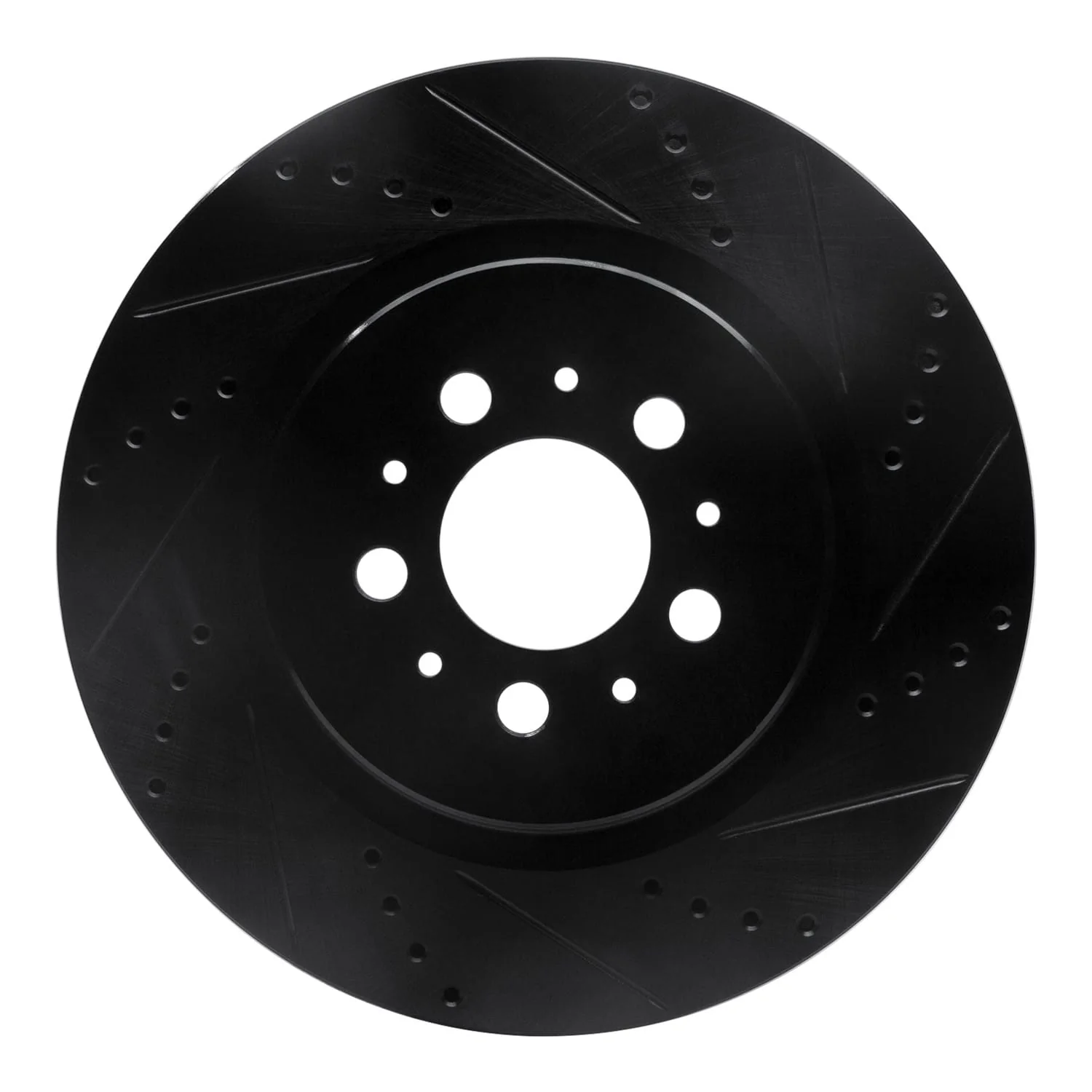 R1 Concepts 04-07 Volvo V70 Rear Right Drilled & Slotted Black Brake Rotor