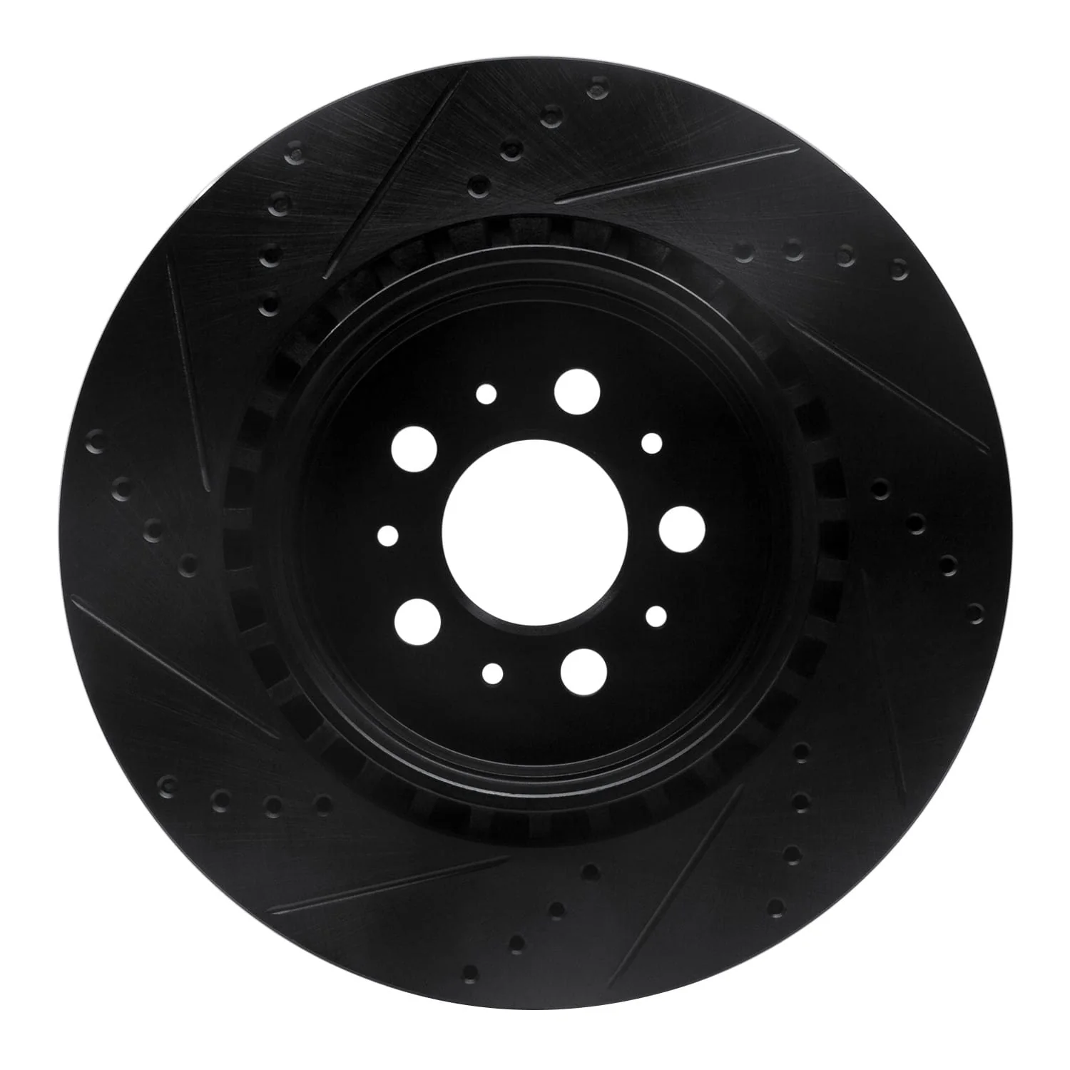 R1 Concepts 04-07 Volvo V70 Rear Right Drilled & Slotted Black Brake Rotor - Image 2