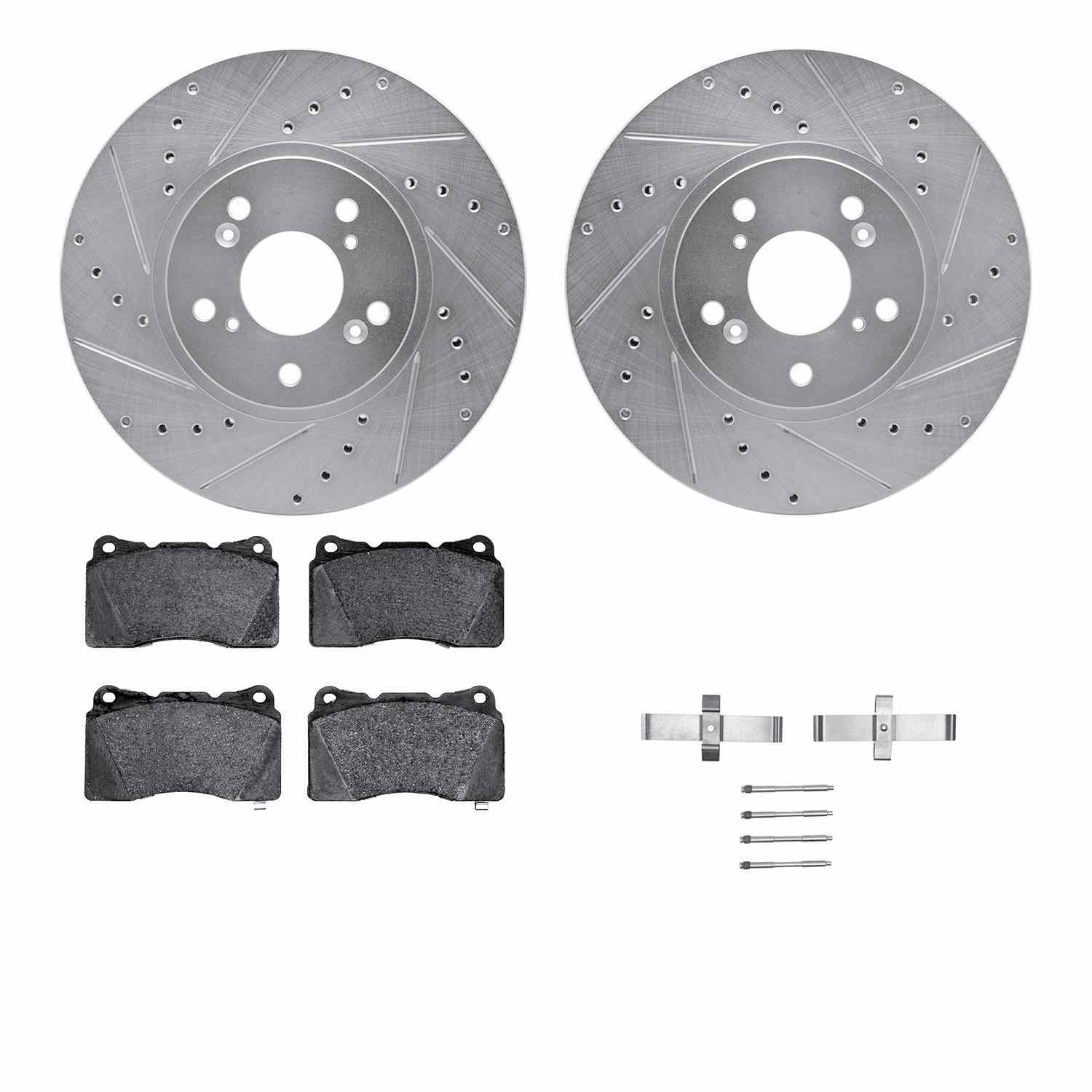 R1 Concepts 04-08 Acura TL Front Drilled & Slotted Silver Brake Rotor Set w/Ceramic Pads and Hardware