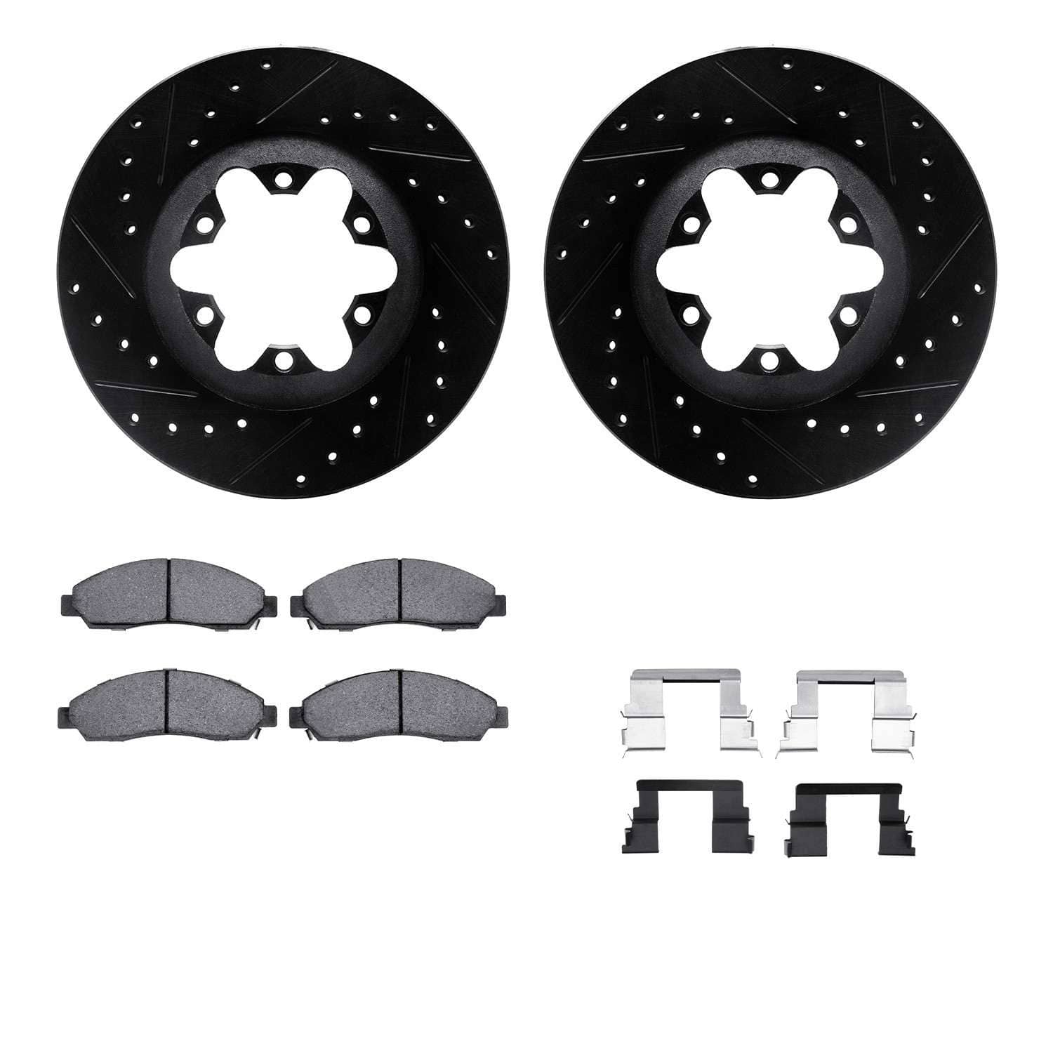 R1 Concepts 04-08 Chevrolet Colorado Front Drill/Slot Black Rotors w/Ceramic Pads