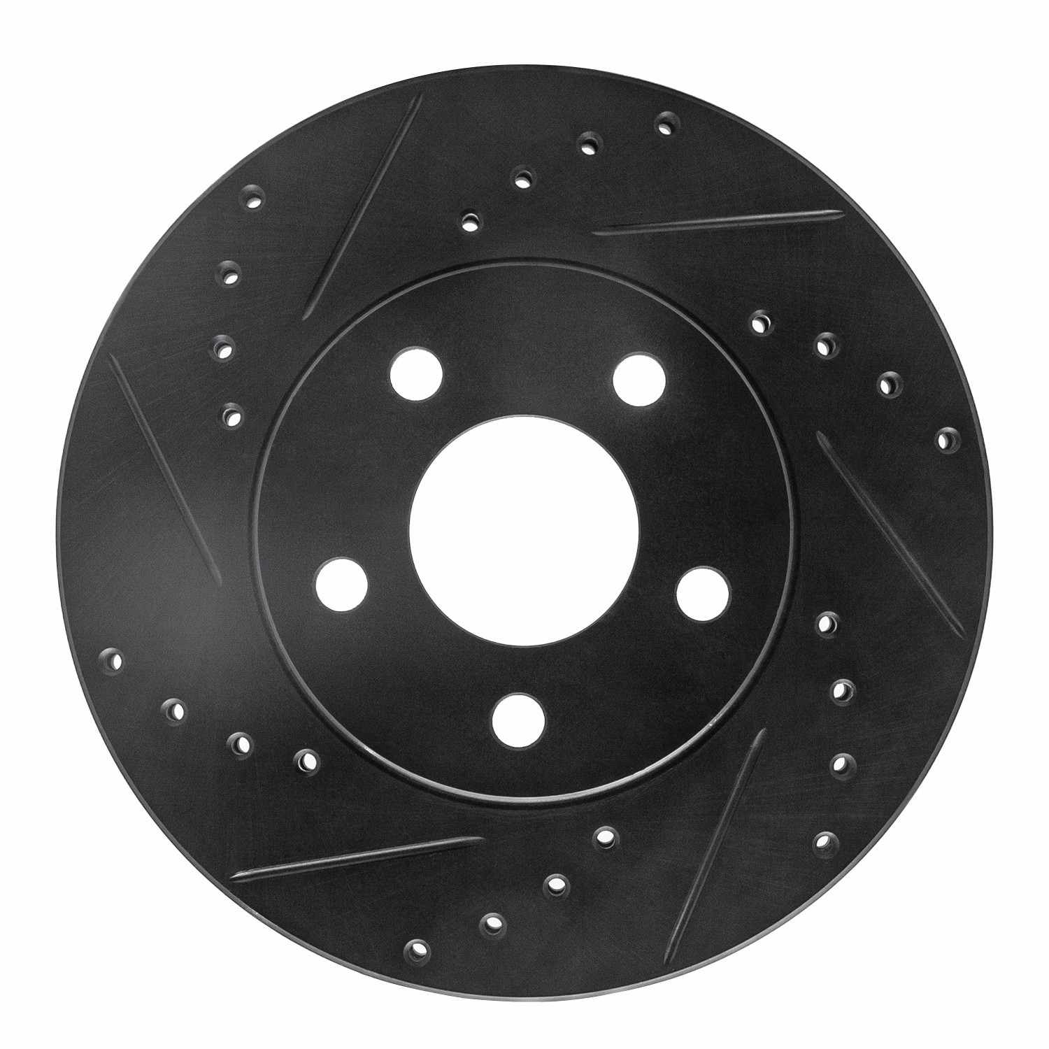R1 Concepts 04-08 Chevrolet Malibu Front Left Drilled & Slotted Black Brake Rotor