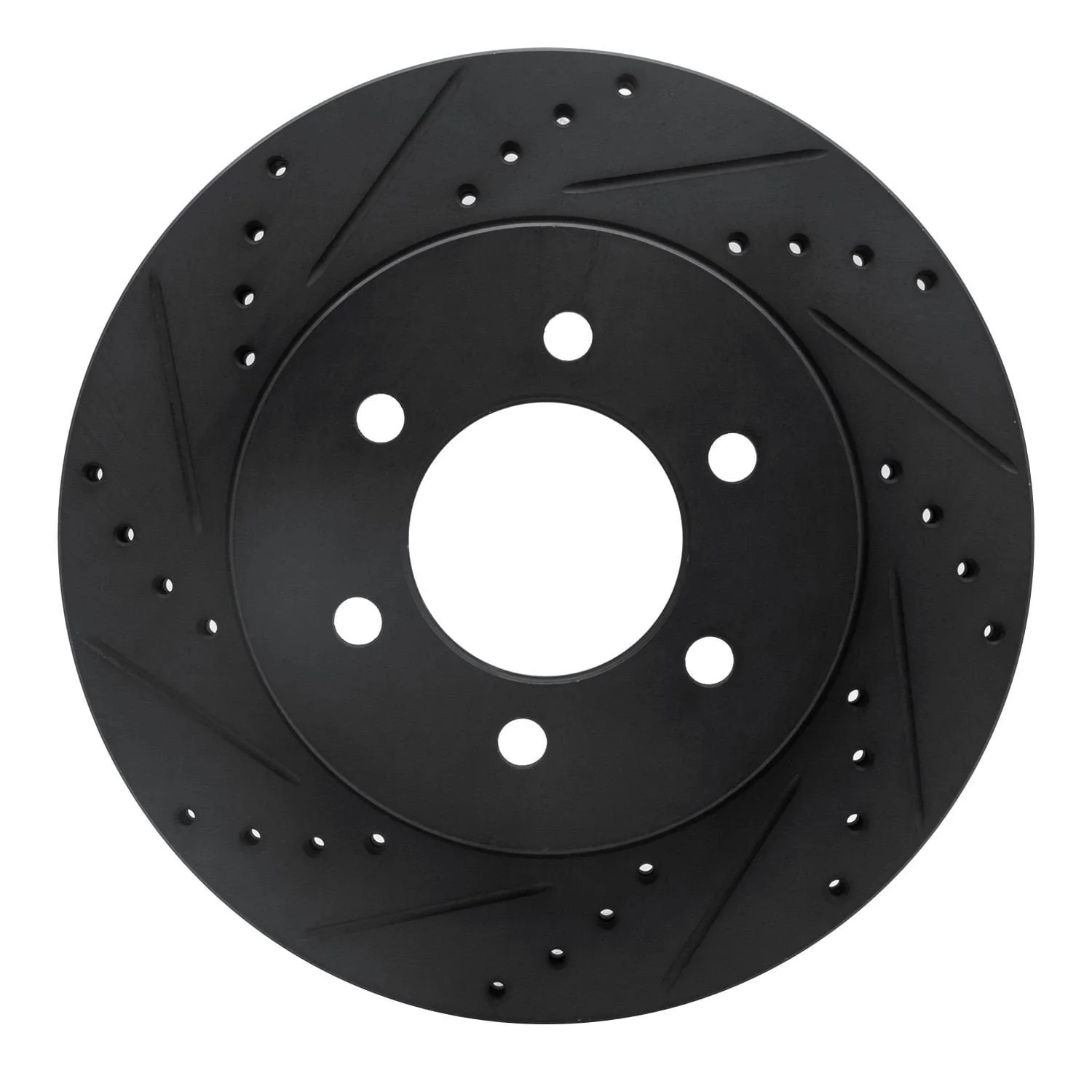 R1 Concepts 04-08 Ford F-150 4WD Front Left Drilled & Slotted Black Brake Rotor