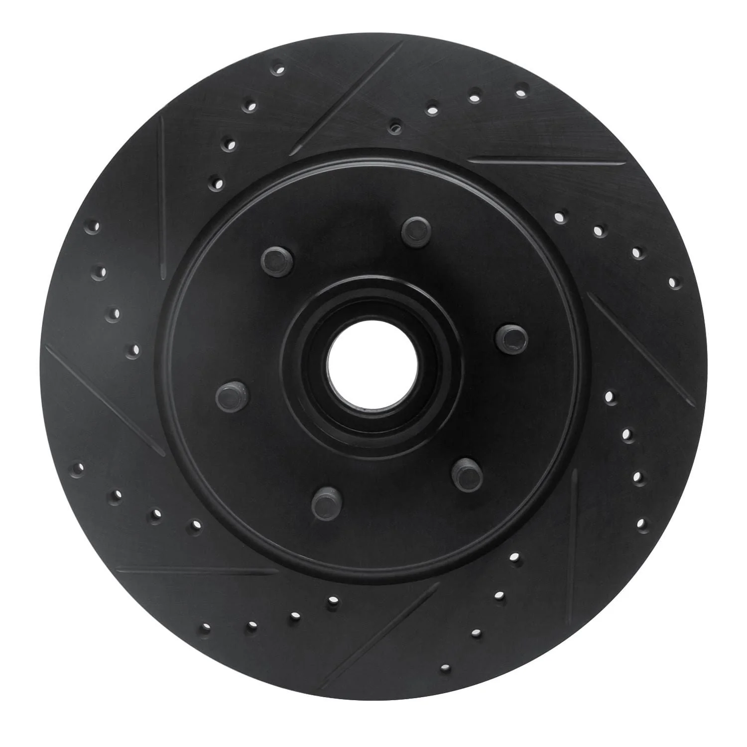 R1 Concepts 04-08 Ford F-150 RWD Front Left Drilled & Slotted Black Brake Rotor