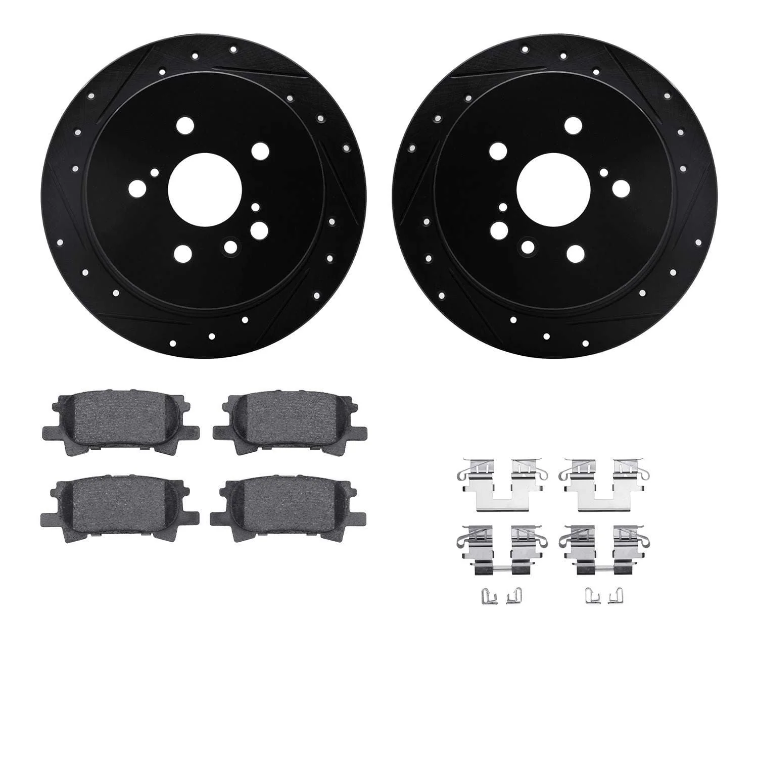R1 Concepts 04-09 Lexus RX330 Rear Drilled & Slotted Black Brake Rotor Set w/Ceramic Pads and Hardware