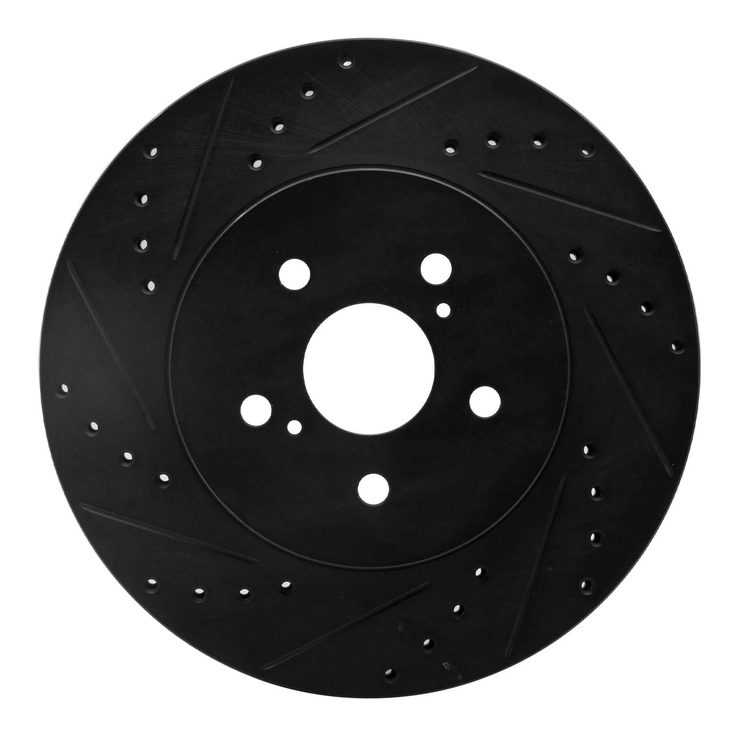R1 Concepts 04-09 Lexus RX350 Front Left Drilled & Slotted Black Brake Rotor