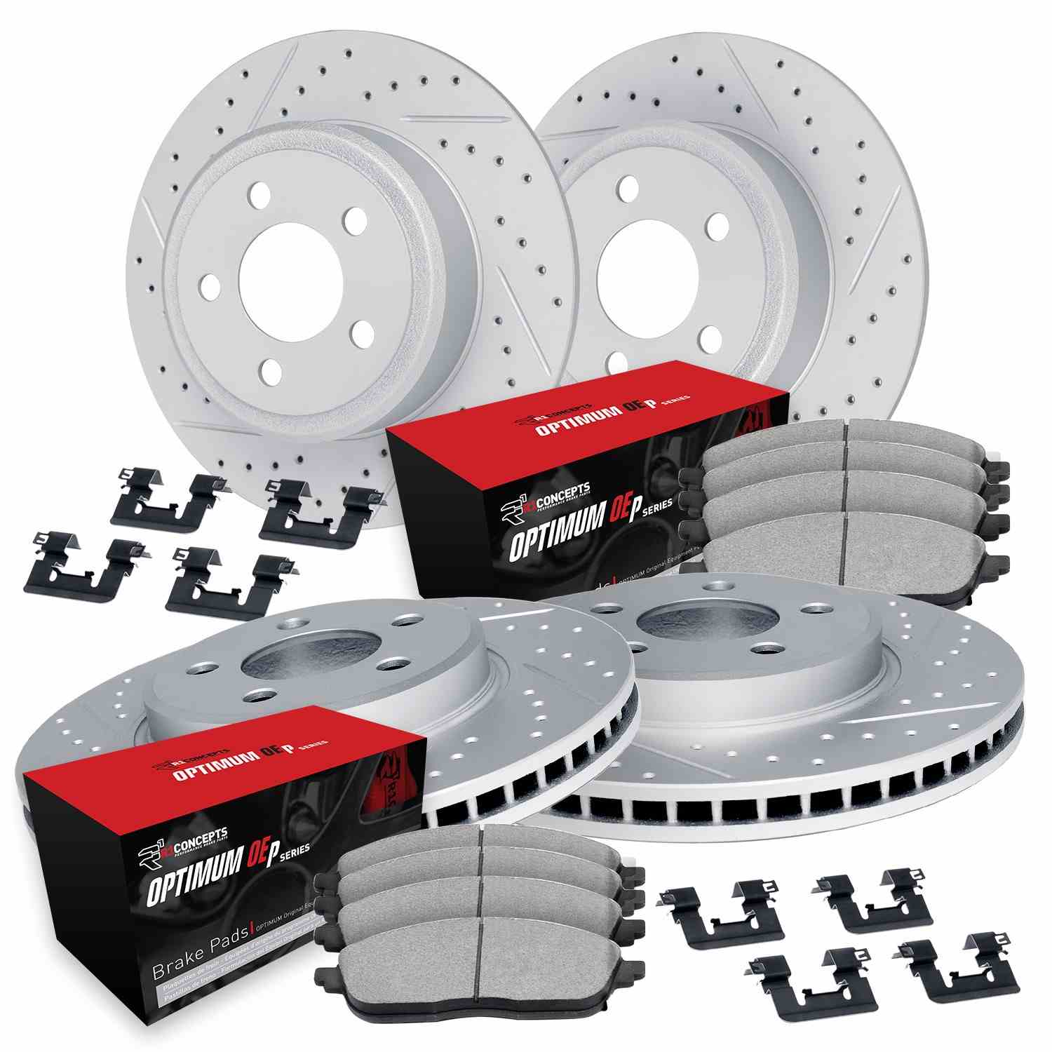 R1 Concepts 04-09 Lexus RX350 Front & Rear Drill/Slot Carbon Coated Rotor Set w/Optimum Pads
